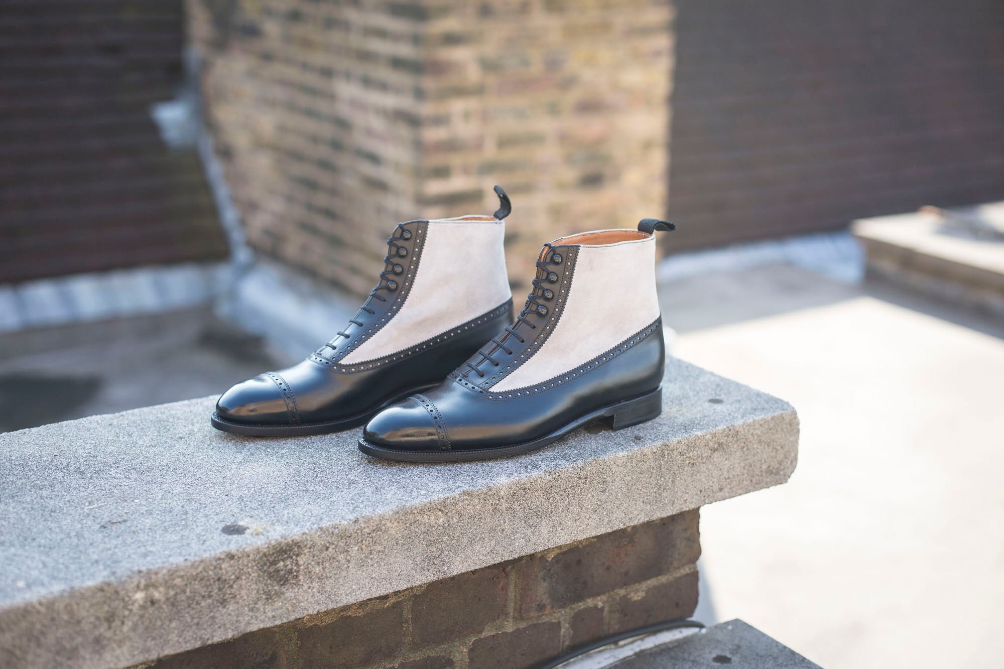 Tyler - MTO - Black Calf / Pearl Grey Suede - NGT Last - Single Leather Sole-Made To Order Boot Spectator Balmoral-J.FitzPatrick Footwear