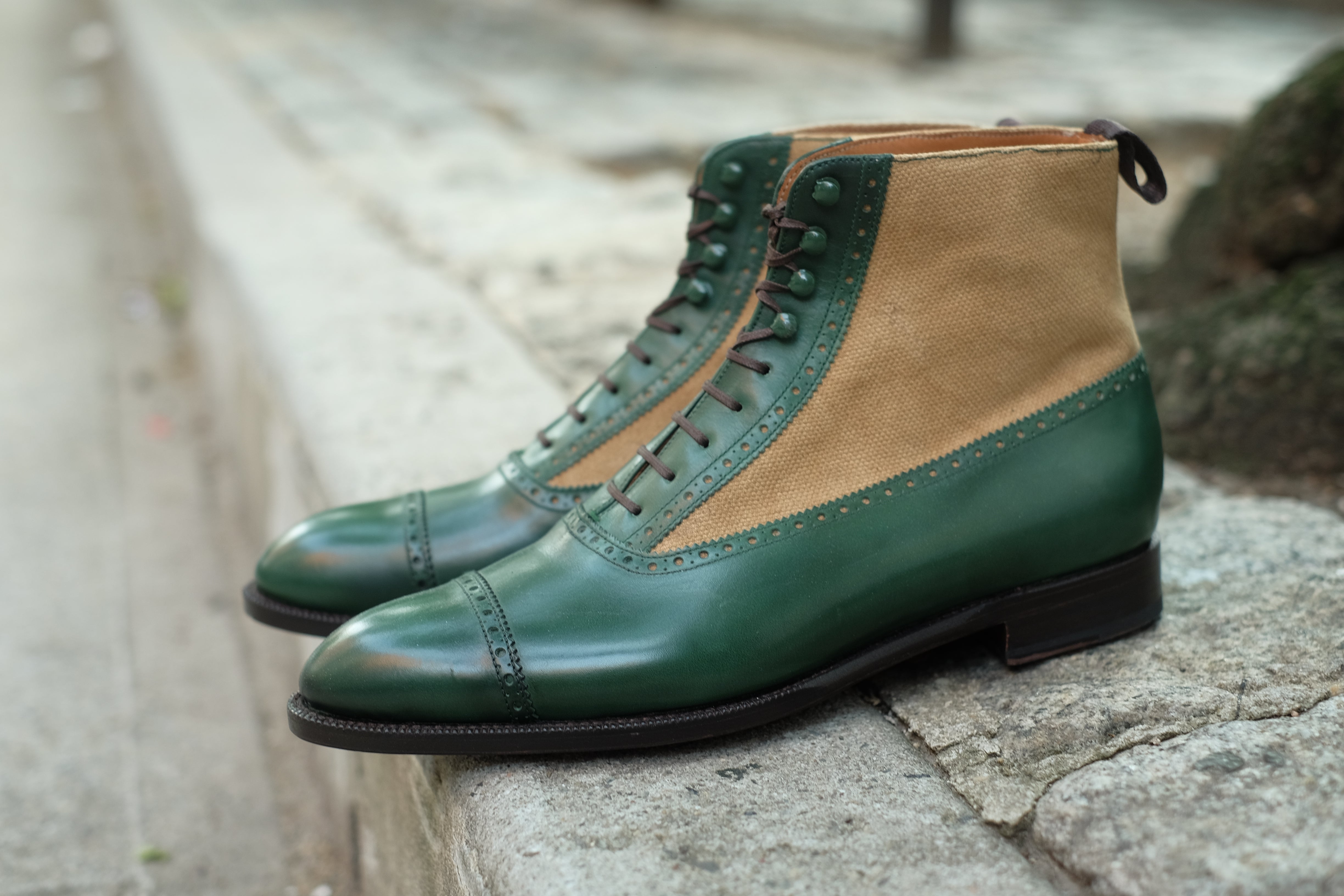 Tyler - MTO - Forest Green Calf / Hemp Canvas-Made To Order Boot Spectator Balmoral-J.FitzPatrick Footwear