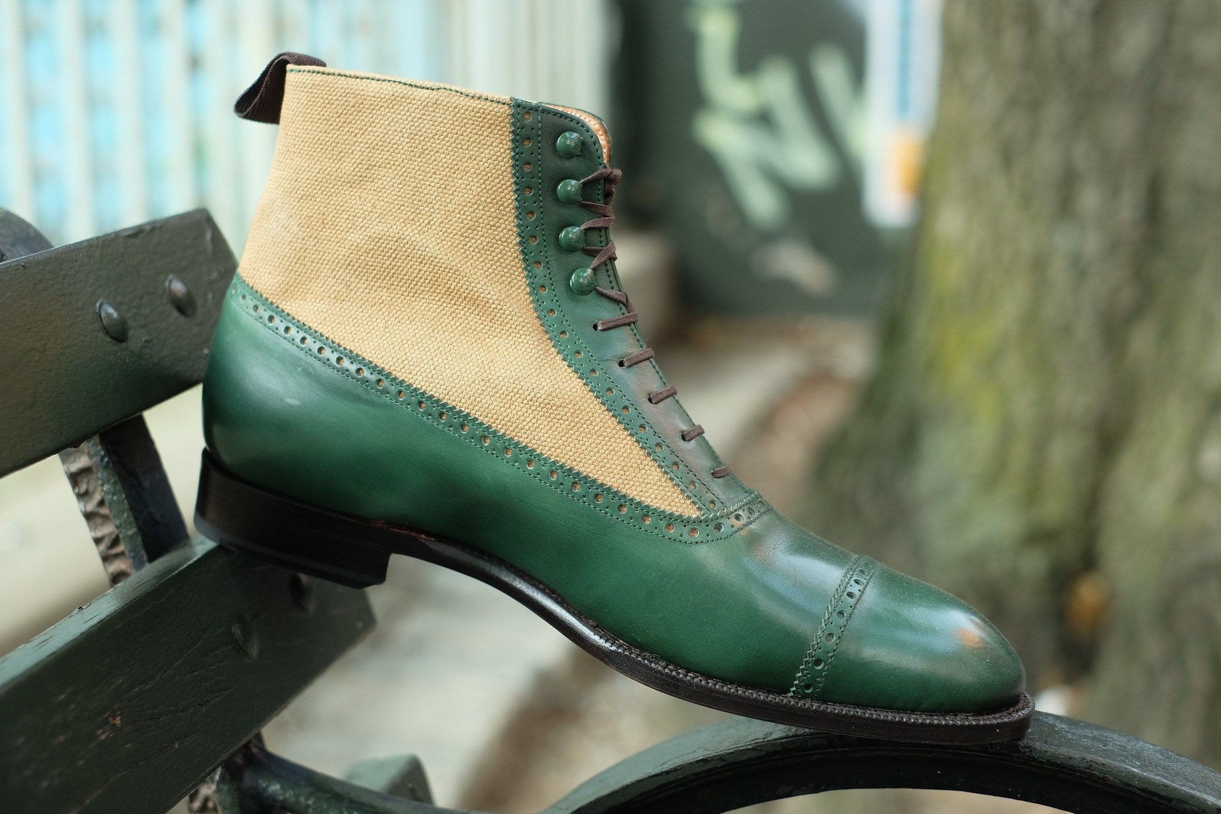 Tyler - MTO - Forest Green Calf / Hemp Canvas-Made To Order Boot Spectator Balmoral-J.FitzPatrick Footwear