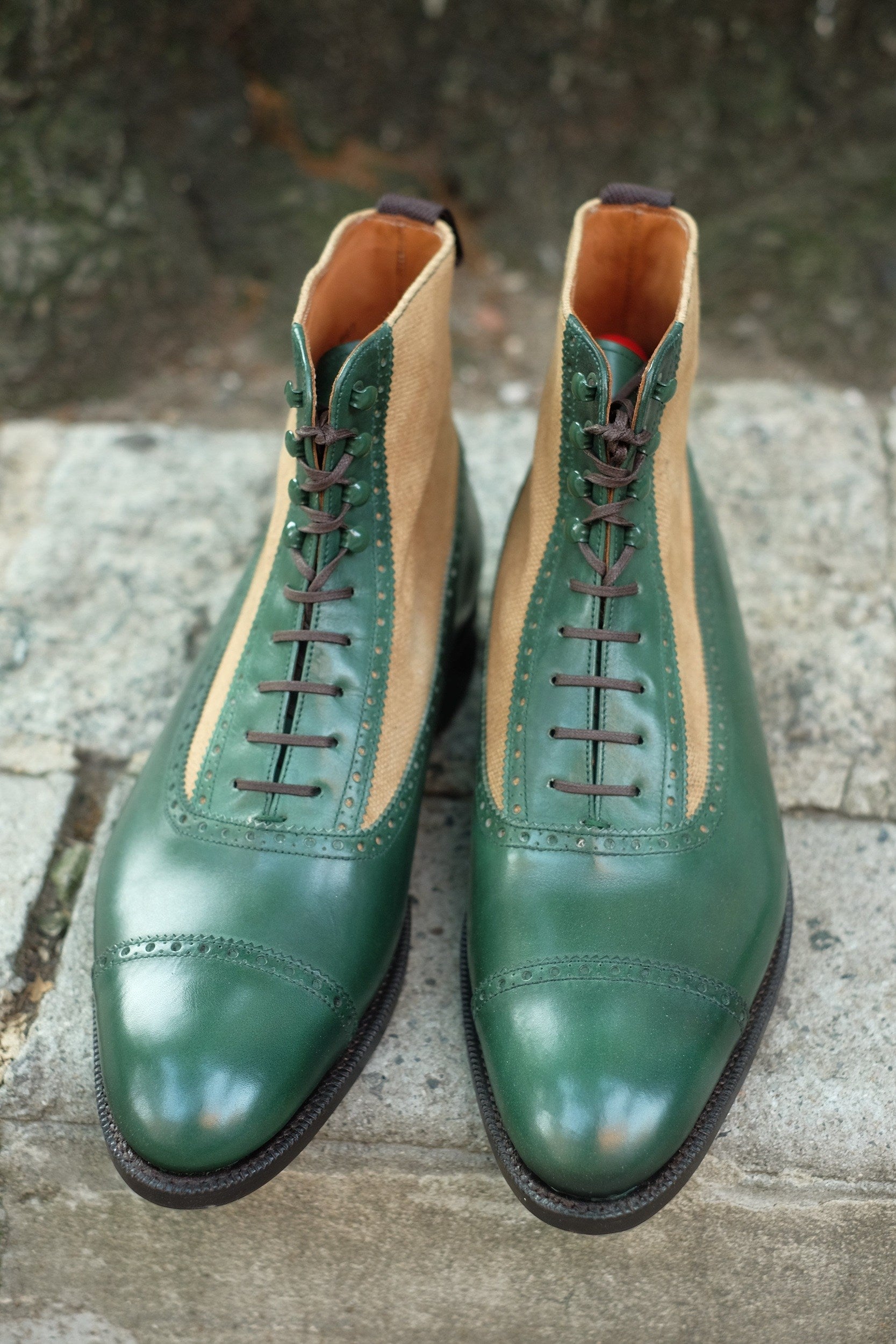 Tyler - MTO - Forest Green Calf / Hemp Canvas-Made To Order Boot Spectator Balmoral-J.FitzPatrick Footwear