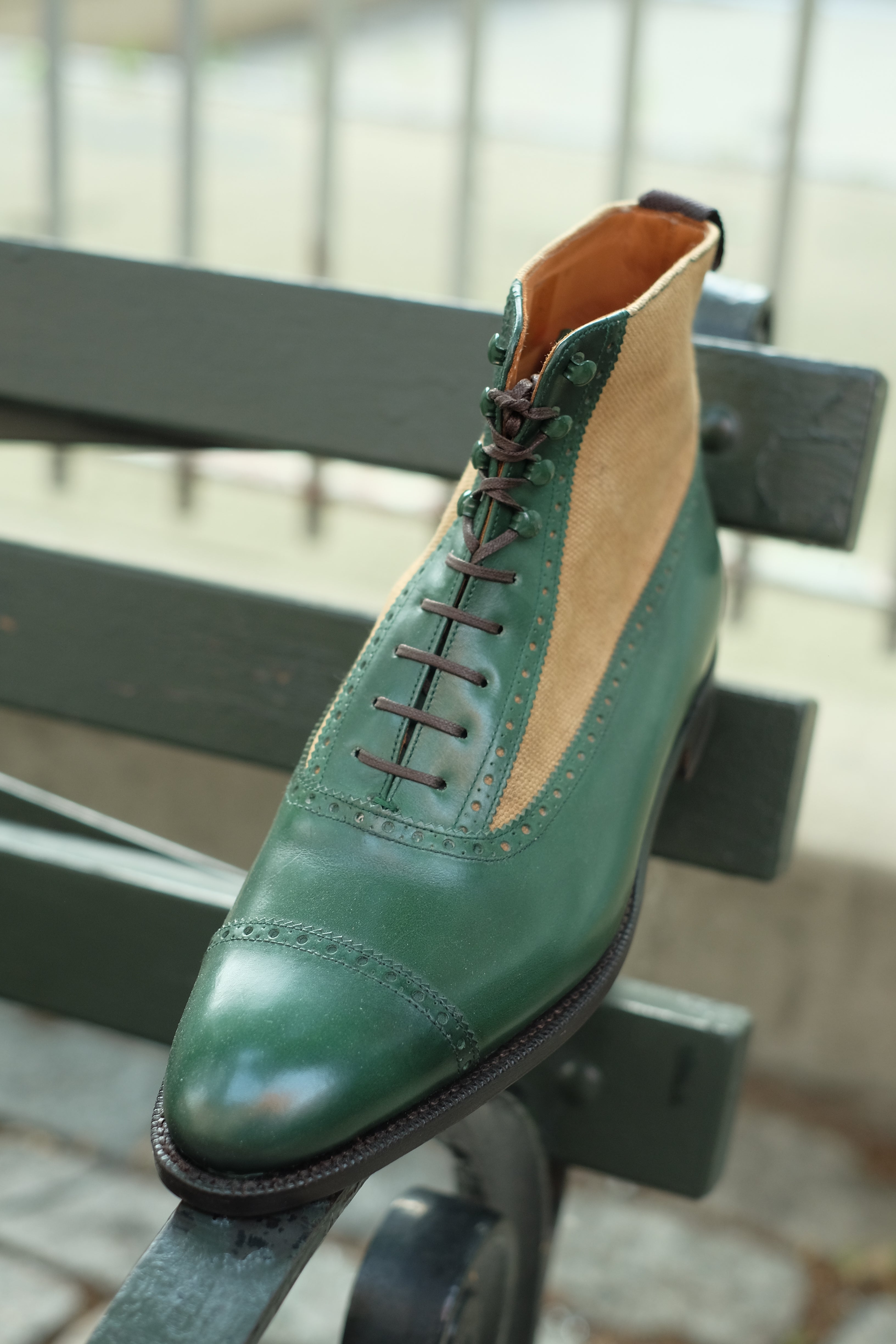 Tyler - MTO - Forest Green Calf / Hemp Canvas-Made To Order Boot Spectator Balmoral-J.FitzPatrick Footwear