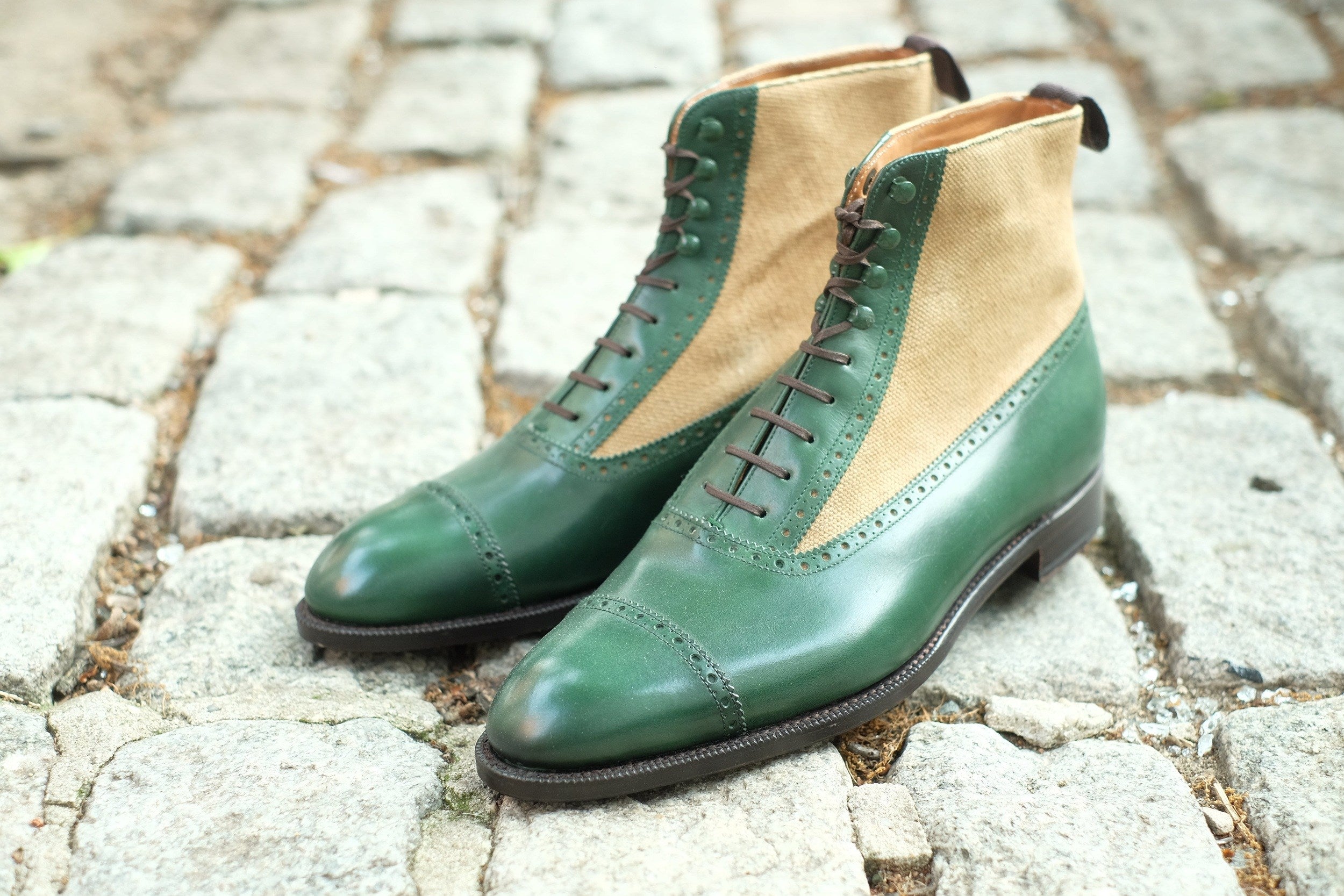 Tyler - MTO - Forest Green Calf / Hemp Canvas-Made To Order Boot Spectator Balmoral-J.FitzPatrick Footwear