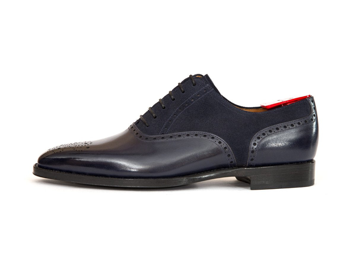 Wallingford - MTO - Marine Blue Calf / Navy Suede - LPB Last - Single Leather Sole-Made To Order Medallion Brogue Oxfords-J.FitzPatrick Footwear