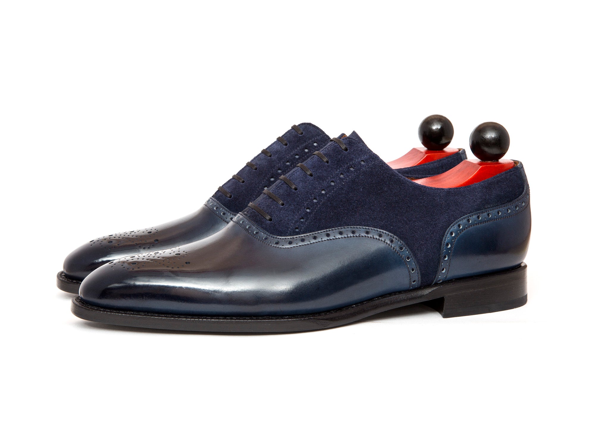 Wallingford - MTO - Shaded Navy Calf / Navy Suede - LPB Last - Single Leather Sole-Made To Order Medallion Brogue Oxfords-J.FitzPatrick Footwear