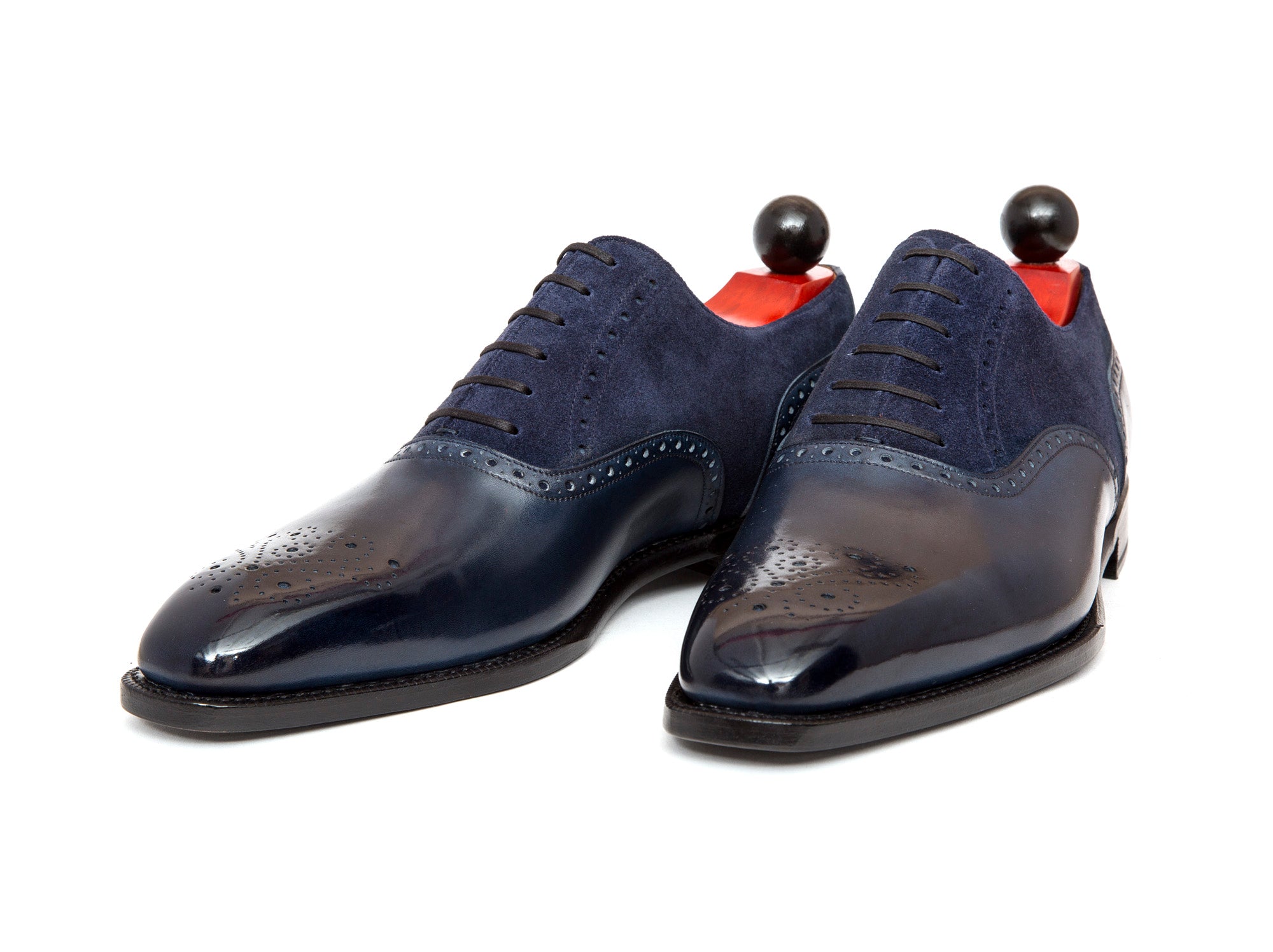 Wallingford - MTO - Shaded Navy Calf / Navy Suede - LPB Last - Single Leather Sole-Made To Order Medallion Brogue Oxfords-J.FitzPatrick Footwear