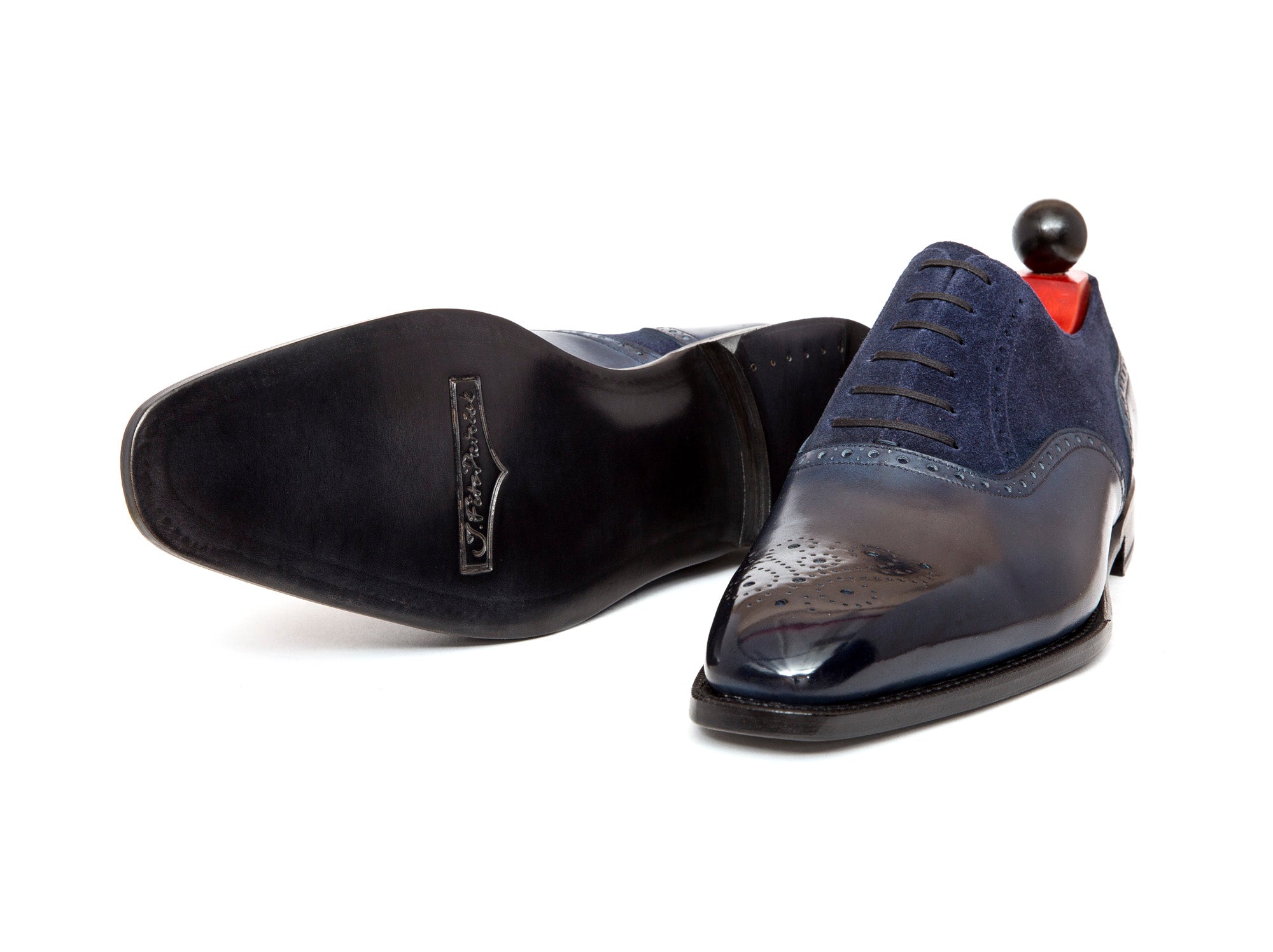 Wallingford - MTO - Shaded Navy Calf / Navy Suede - LPB Last - Single Leather Sole-Made To Order Medallion Brogue Oxfords-J.FitzPatrick Footwear