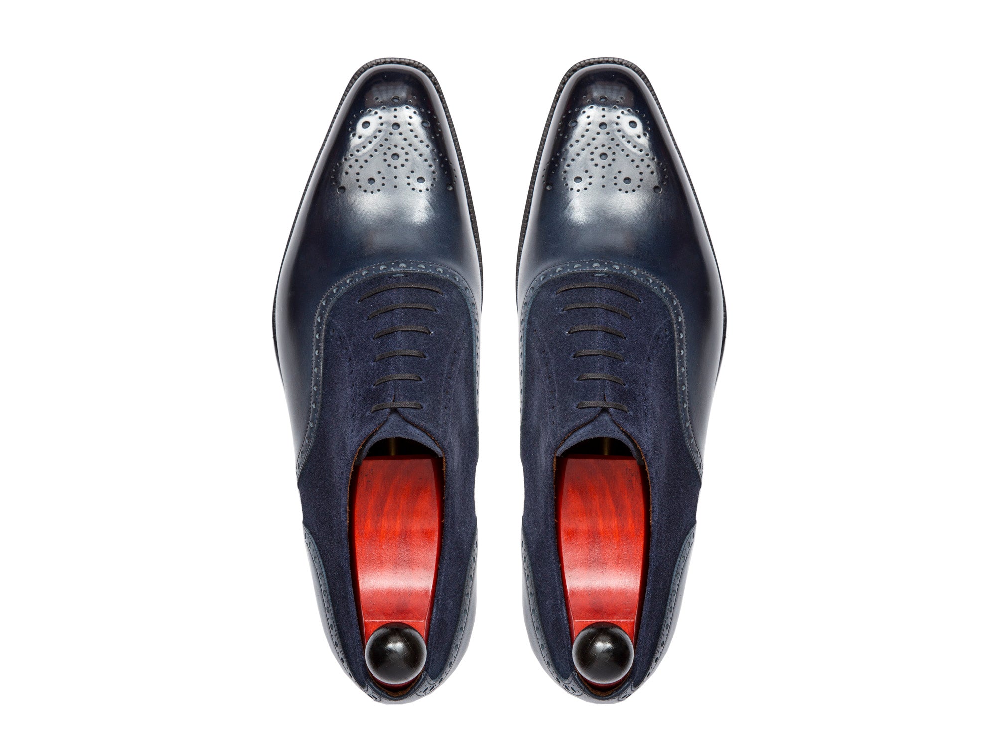 Wallingford - MTO - Shaded Navy Calf / Navy Suede - LPB Last - Single Leather Sole-Made To Order Medallion Brogue Oxfords-J.FitzPatrick Footwear