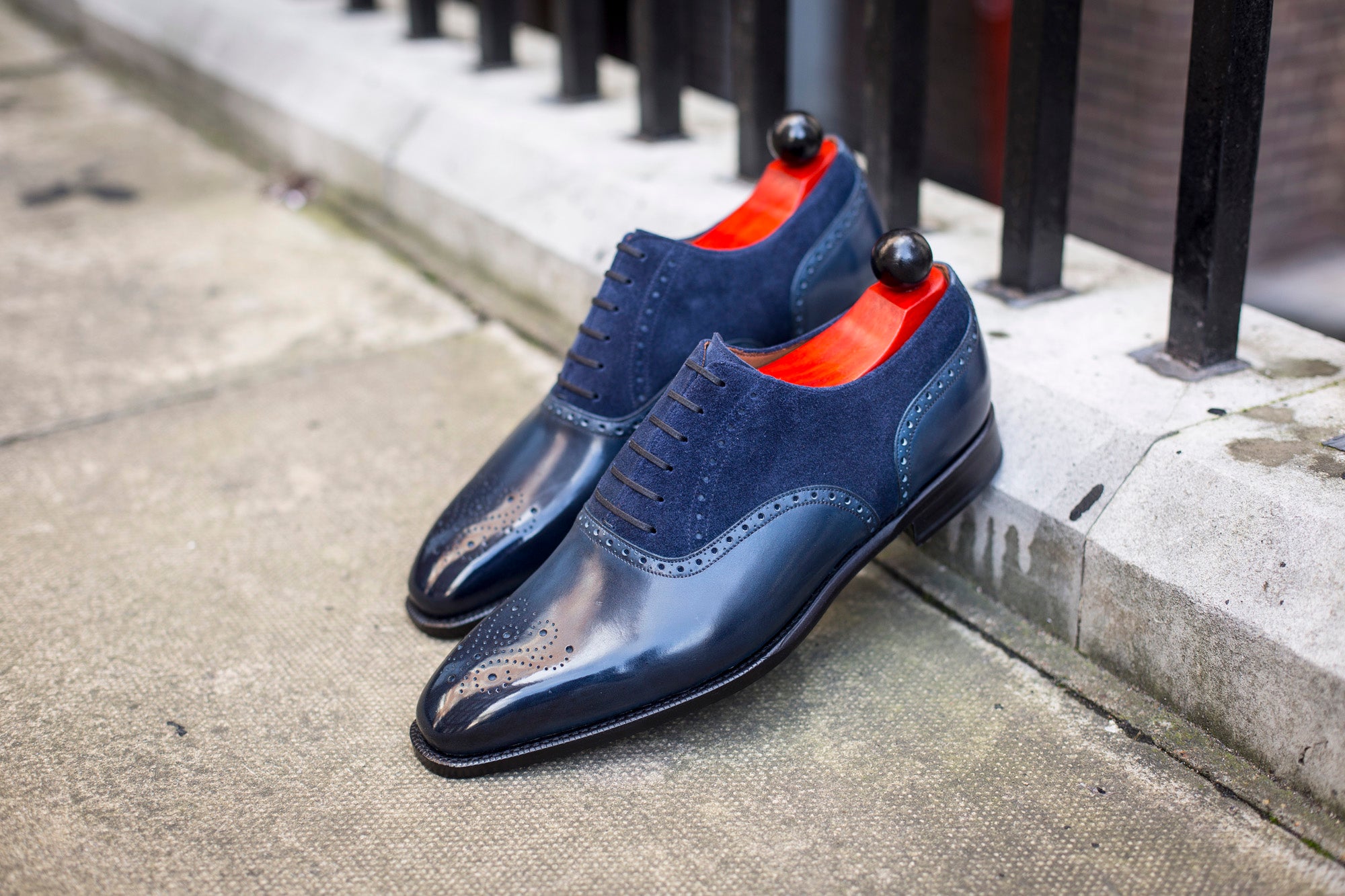 Wallingford - MTO - Shaded Navy Calf / Navy Suede - LPB Last - Single Leather Sole-Made To Order Medallion Brogue Oxfords-J.FitzPatrick Footwear