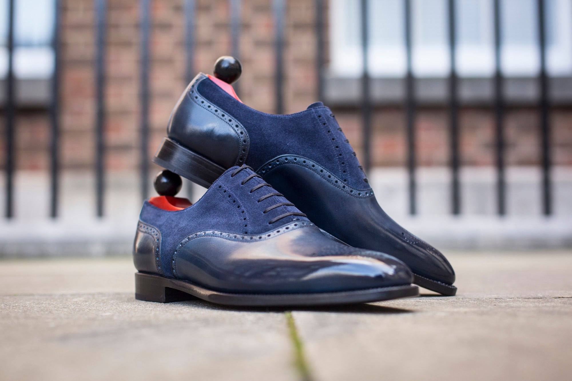 Wallingford - MTO - Shaded Navy Calf / Navy Suede - LPB Last - Single Leather Sole-Made To Order Medallion Brogue Oxfords-J.FitzPatrick Footwear