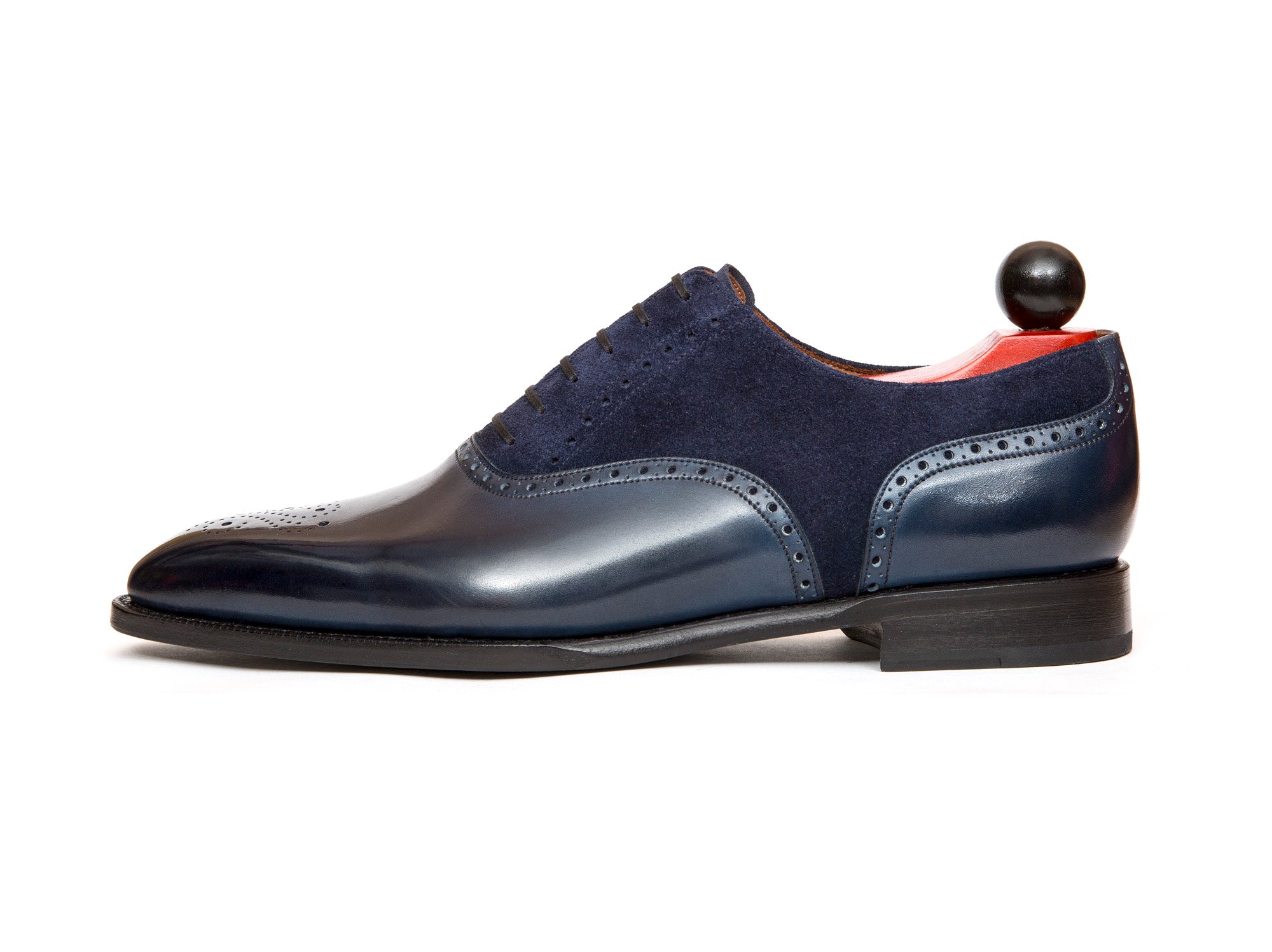 Wallingford - MTO - Shaded Navy Calf / Navy Suede - LPB Last - Single Leather Sole-Made To Order Medallion Brogue Oxfords-J.FitzPatrick Footwear