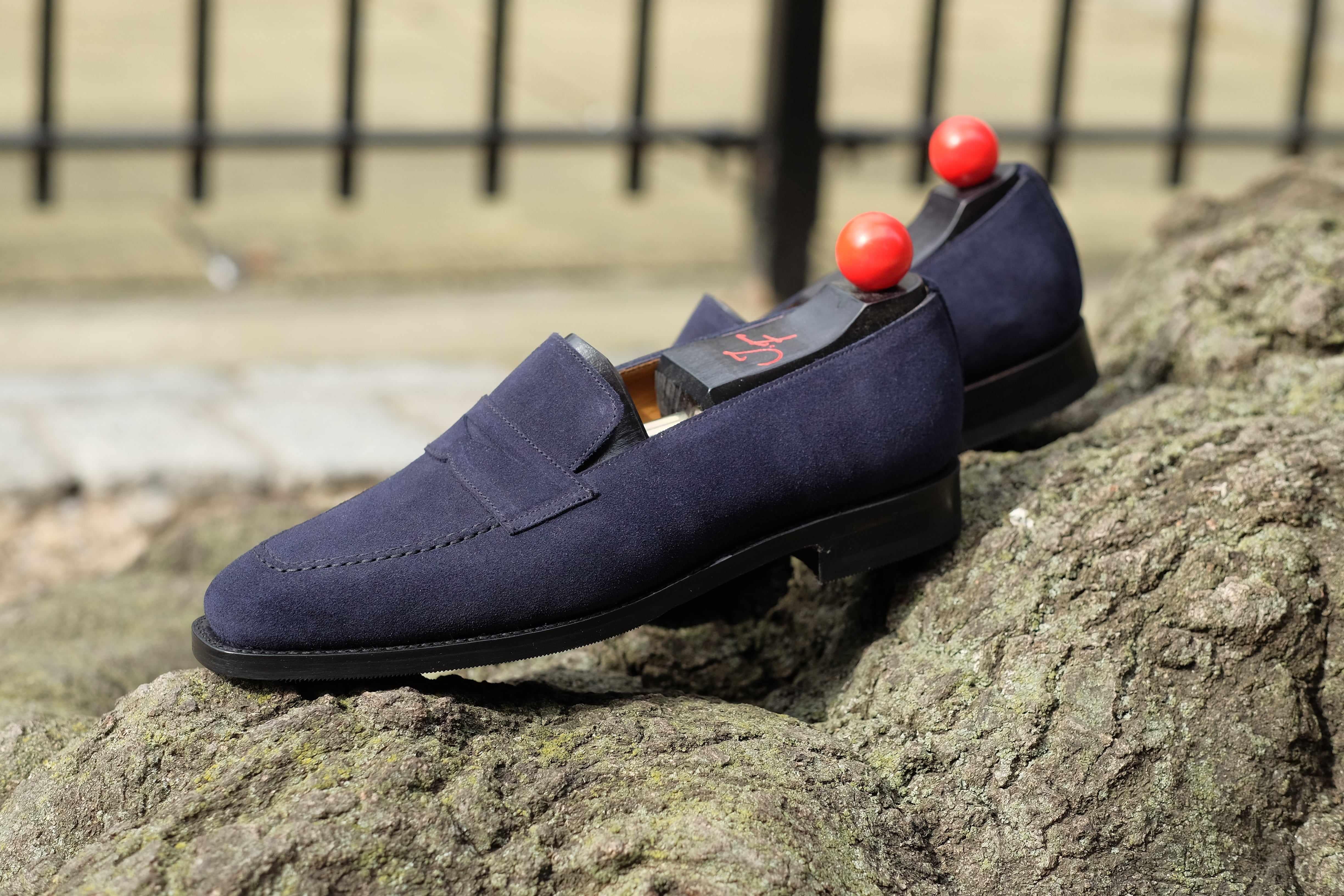 Washington - Dark Sapphire Suede-Penny Loafers-J.FitzPatrick Footwear