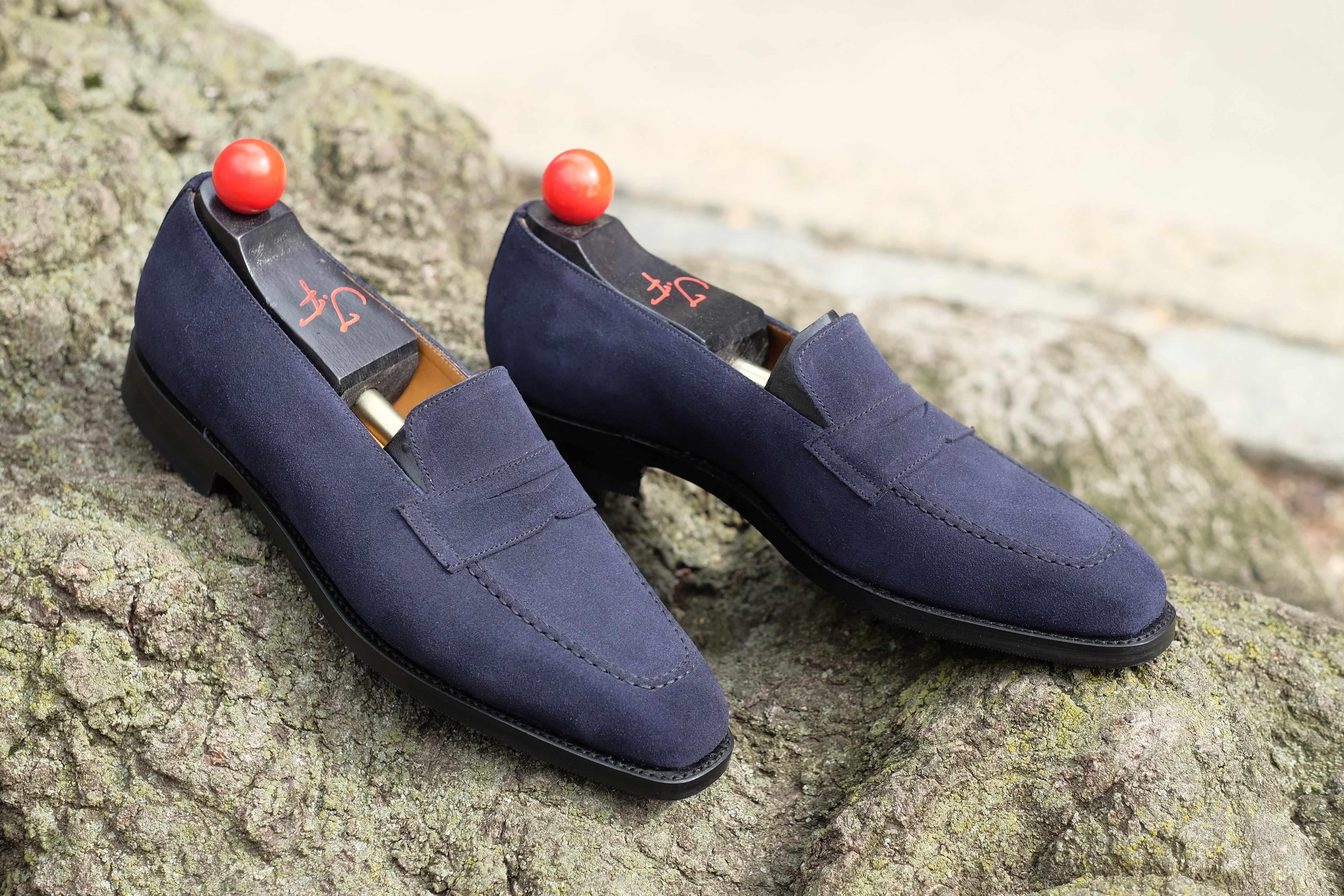Washington - Dark Sapphire Suede-Penny Loafers-J.FitzPatrick Footwear