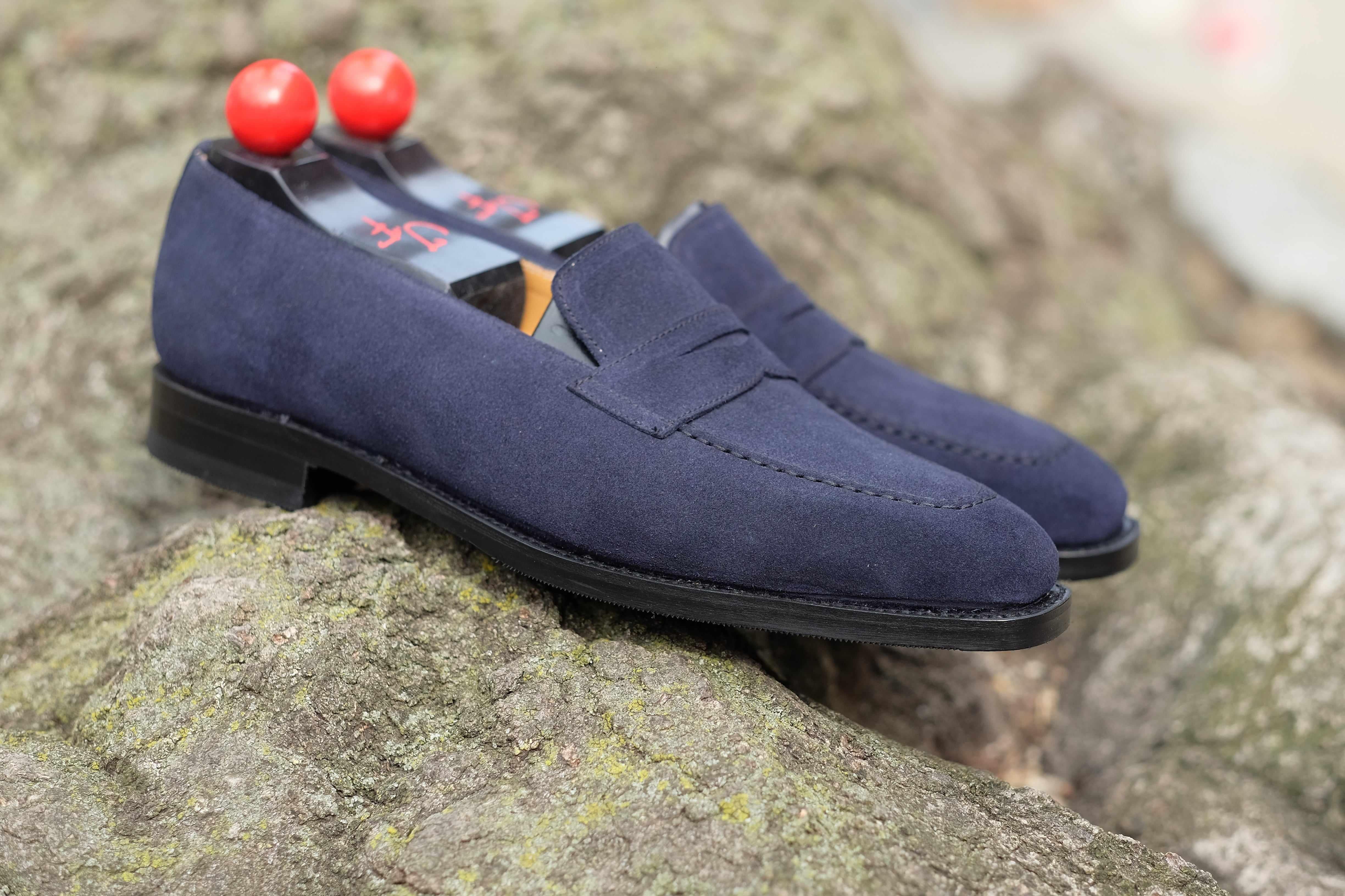 Washington - Dark Sapphire Suede-Penny Loafers-J.FitzPatrick Footwear