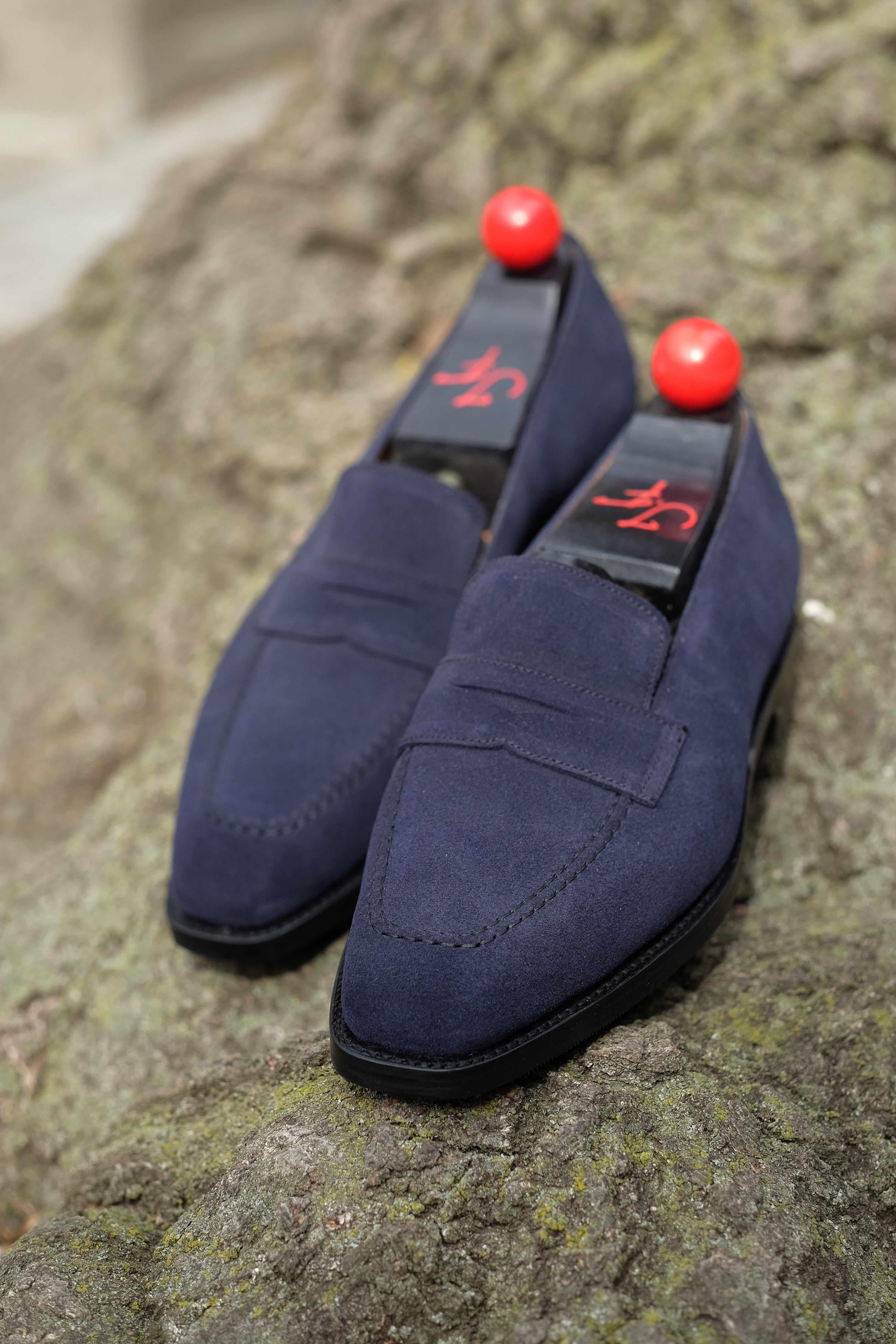 Washington - Dark Sapphire Suede-Penny Loafers-J.FitzPatrick Footwear