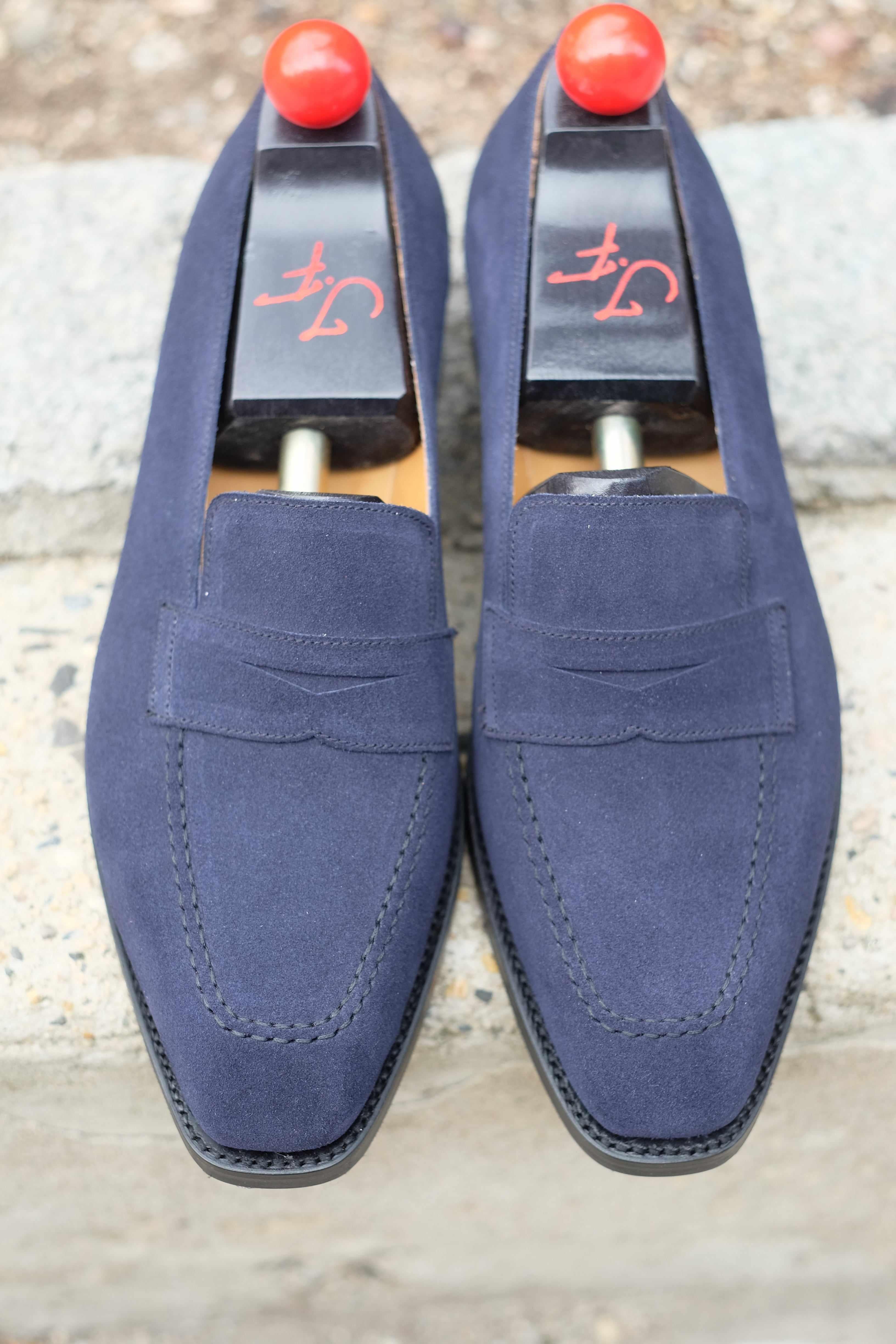 Washington - Dark Sapphire Suede-Penny Loafers-J.FitzPatrick Footwear
