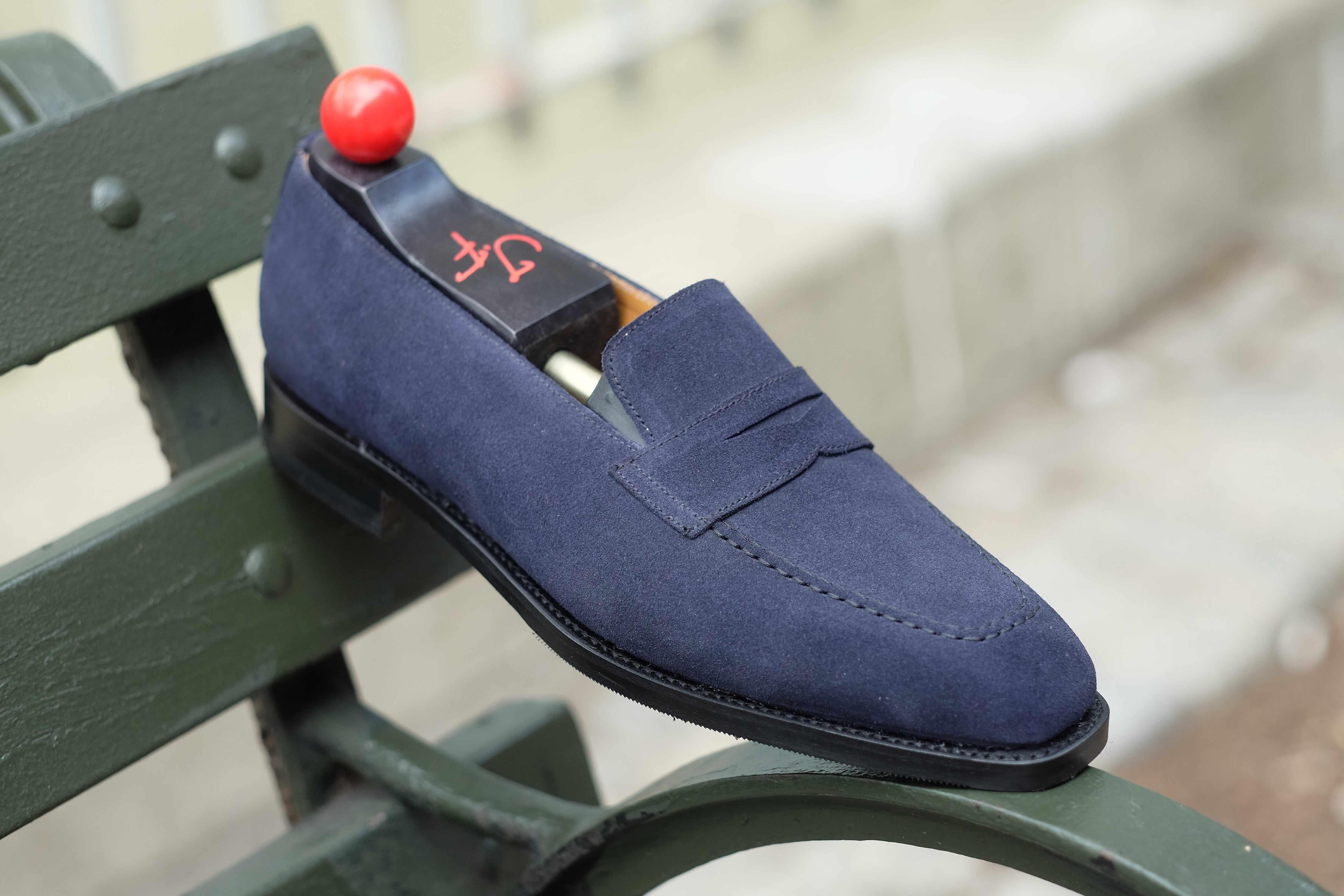 Washington - Dark Sapphire Suede-Penny Loafers-J.FitzPatrick Footwear