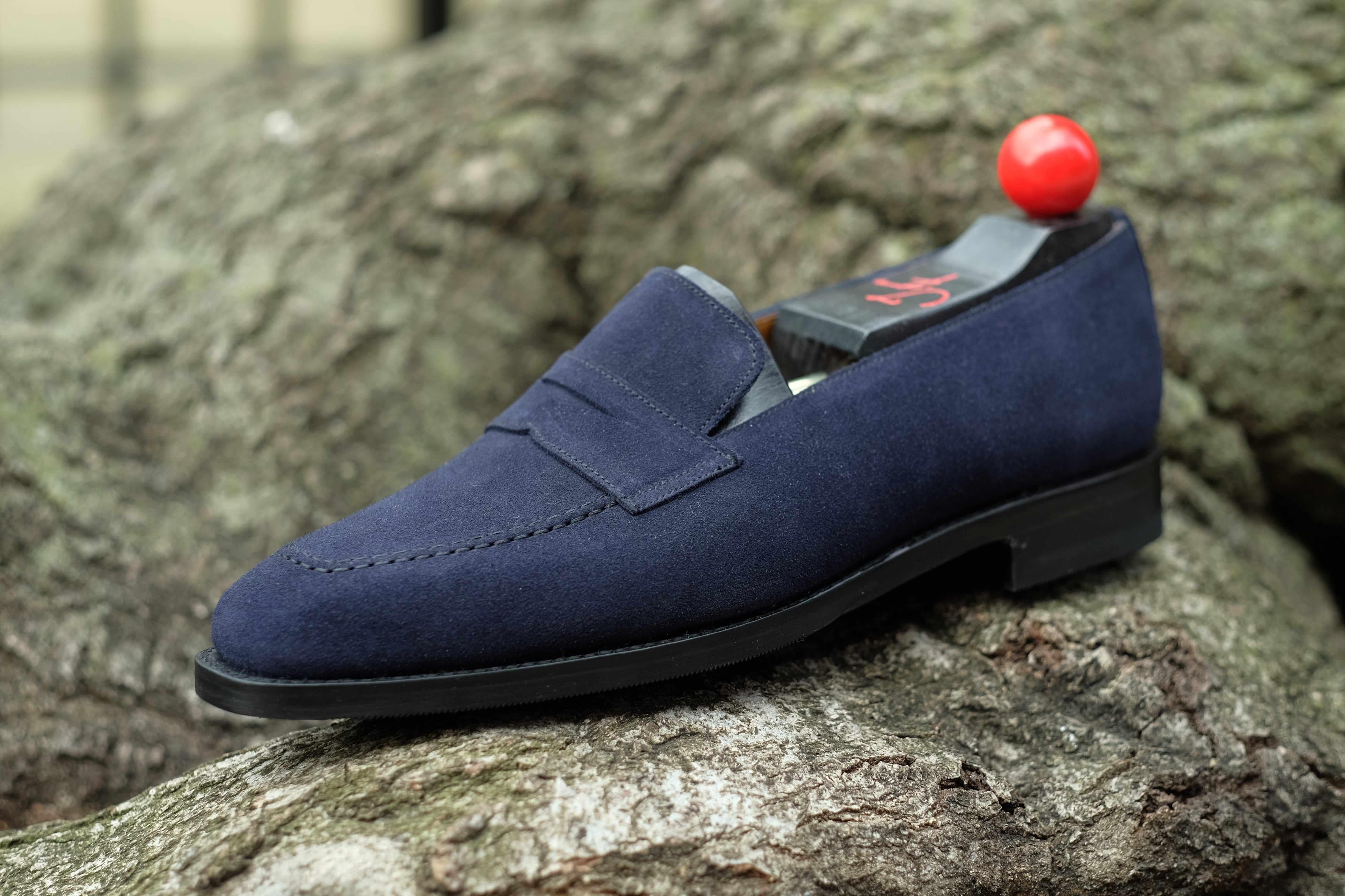 Washington - Dark Sapphire Suede-Penny Loafers-J.FitzPatrick Footwear