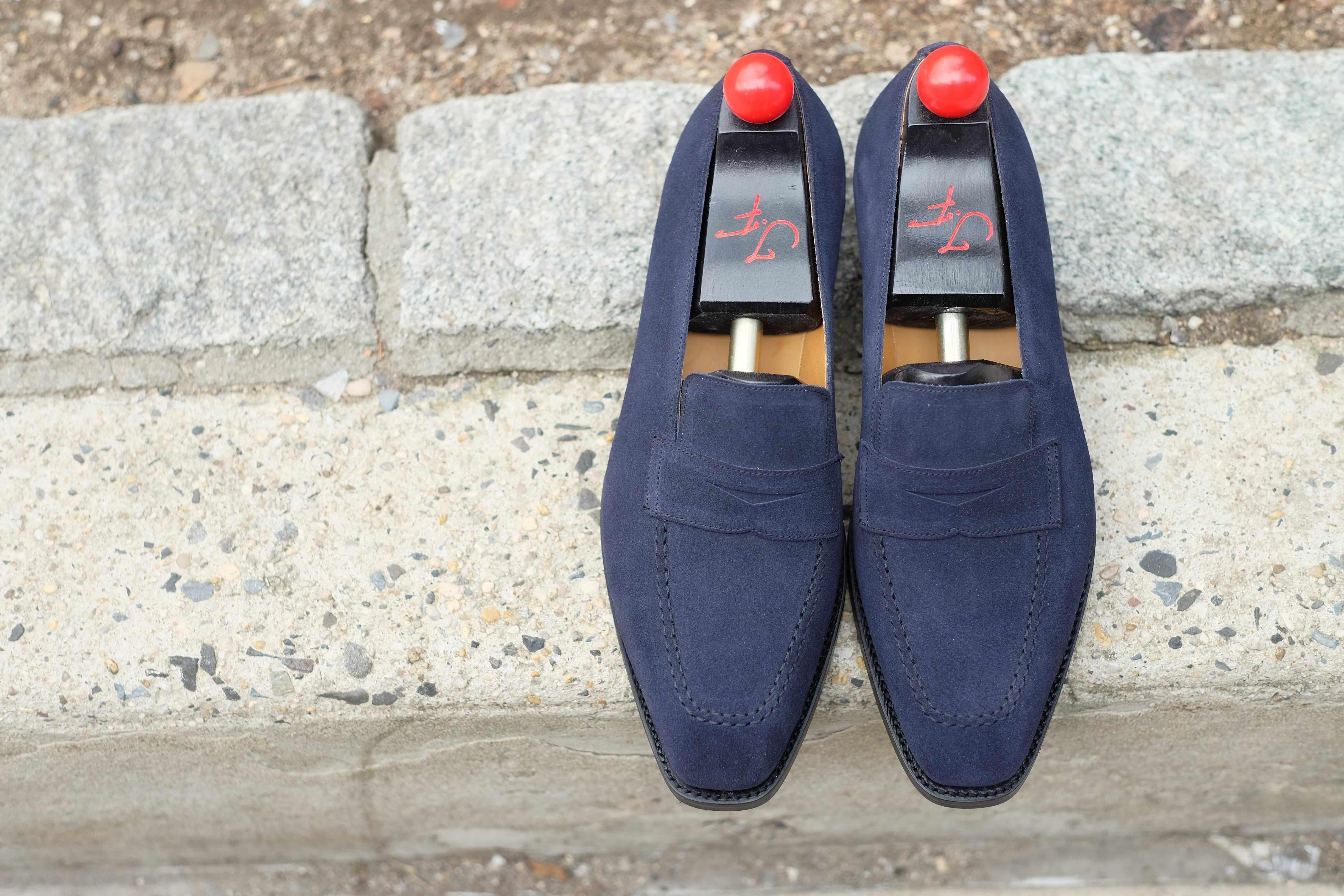 Washington - Dark Sapphire Suede-Penny Loafers-J.FitzPatrick Footwear