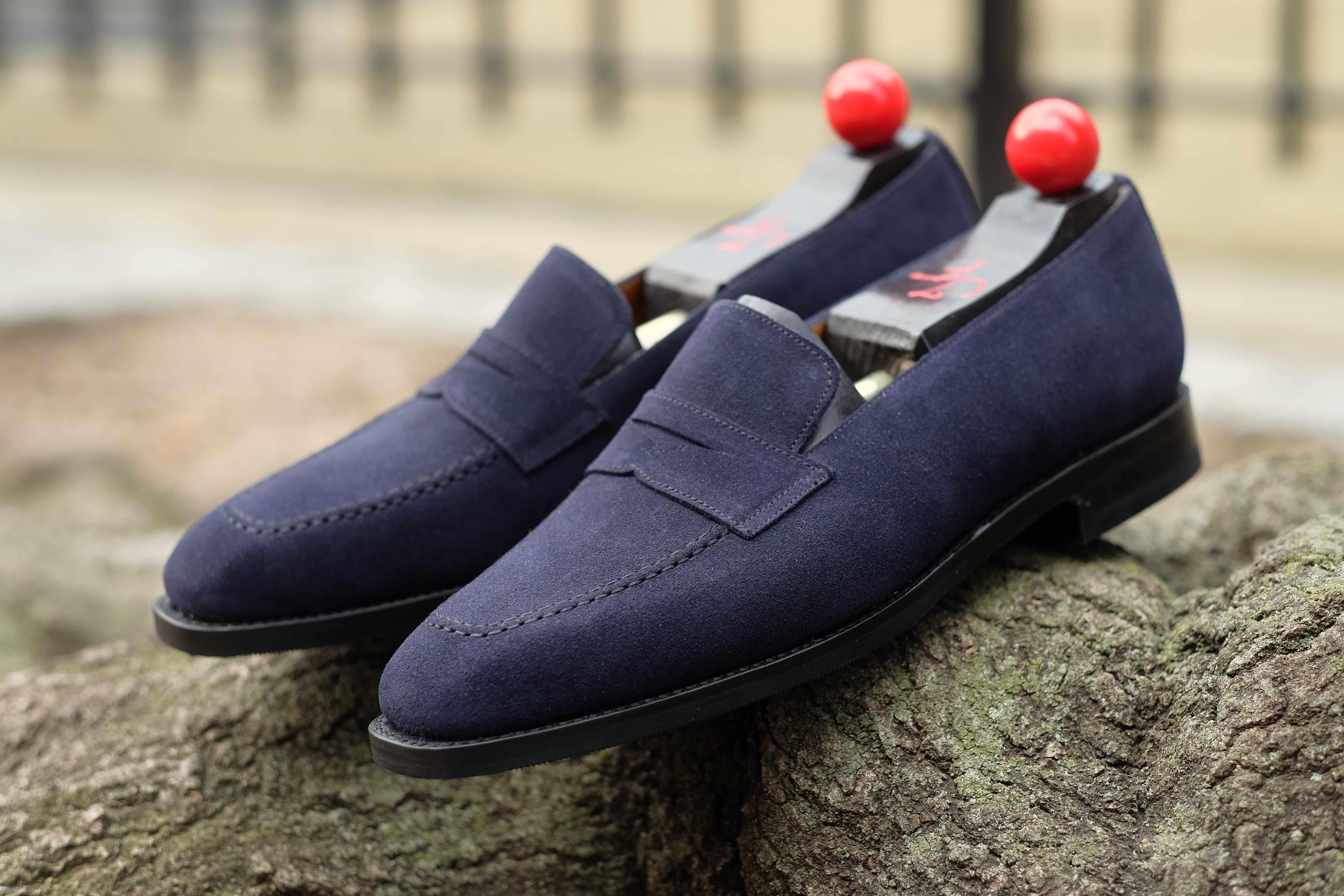 Washington - Dark Sapphire Suede-Penny Loafers-J.FitzPatrick Footwear