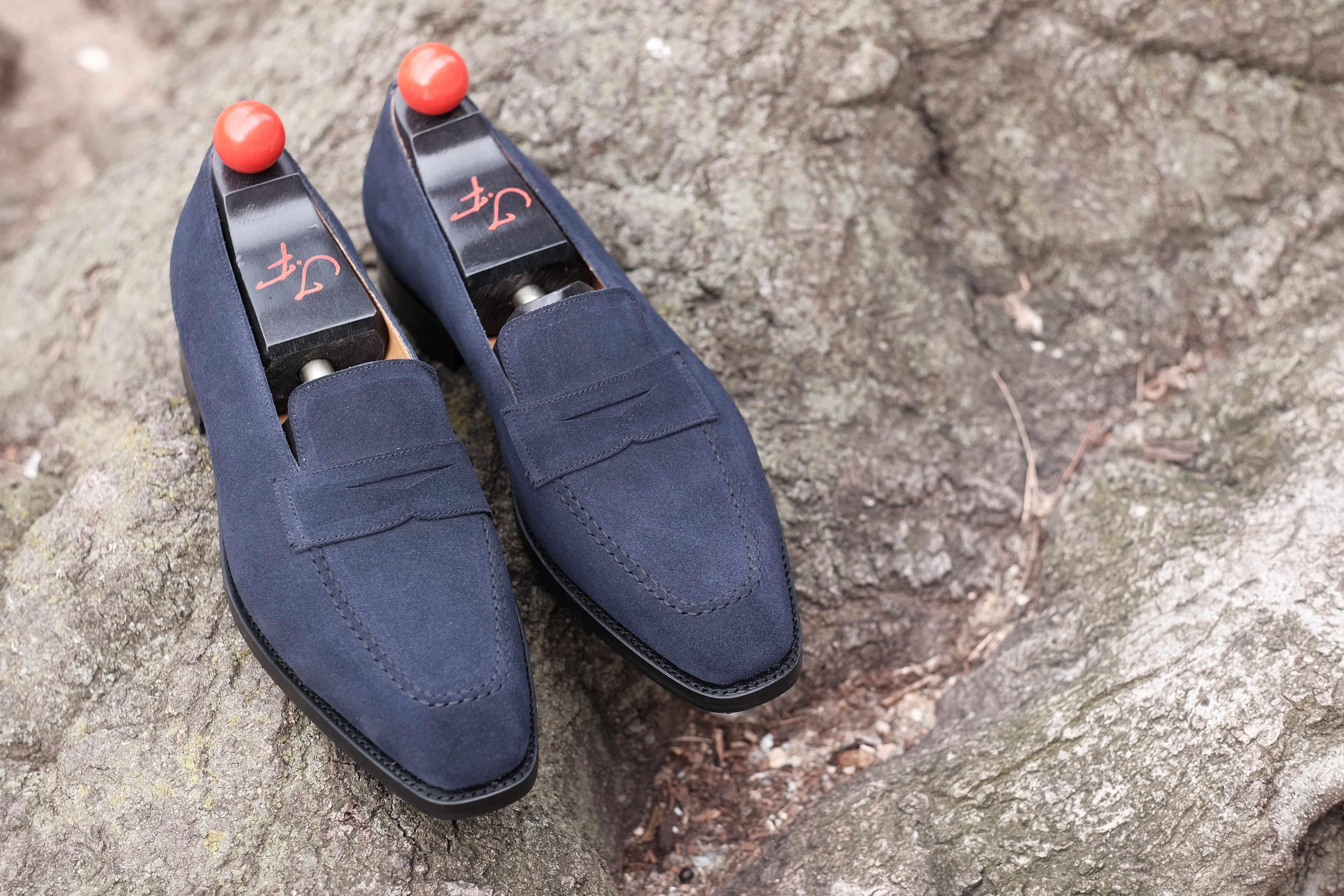 Washington - Dark Sapphire Suede-Penny Loafers-J.FitzPatrick Footwear