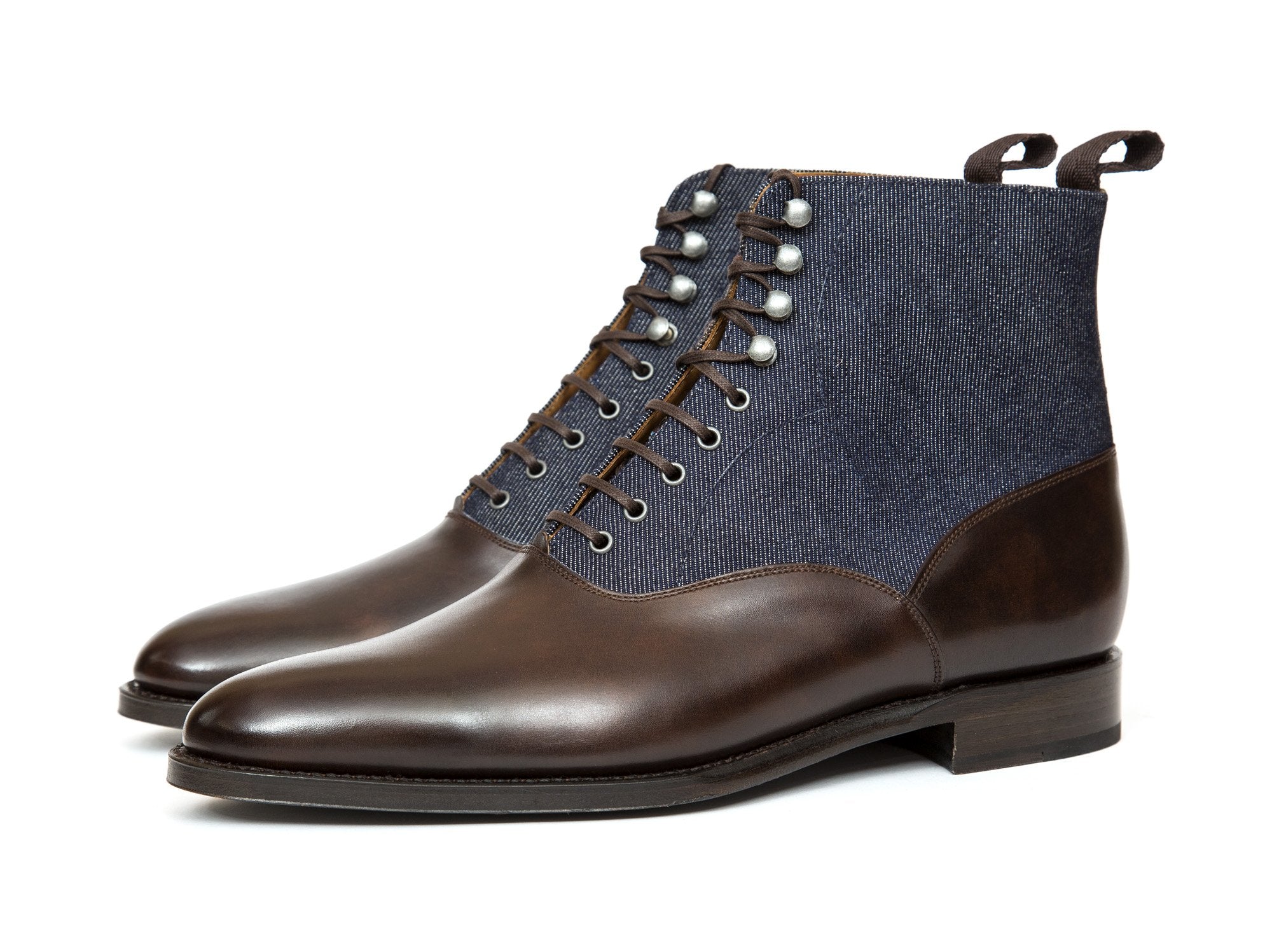 Wedgwood - MTO - Antique Brown Calf / Denim - TMG Last - Single Leather Sole-Made To Order Lace Laceup Balmoral Boot-J.FitzPatrick Footwear