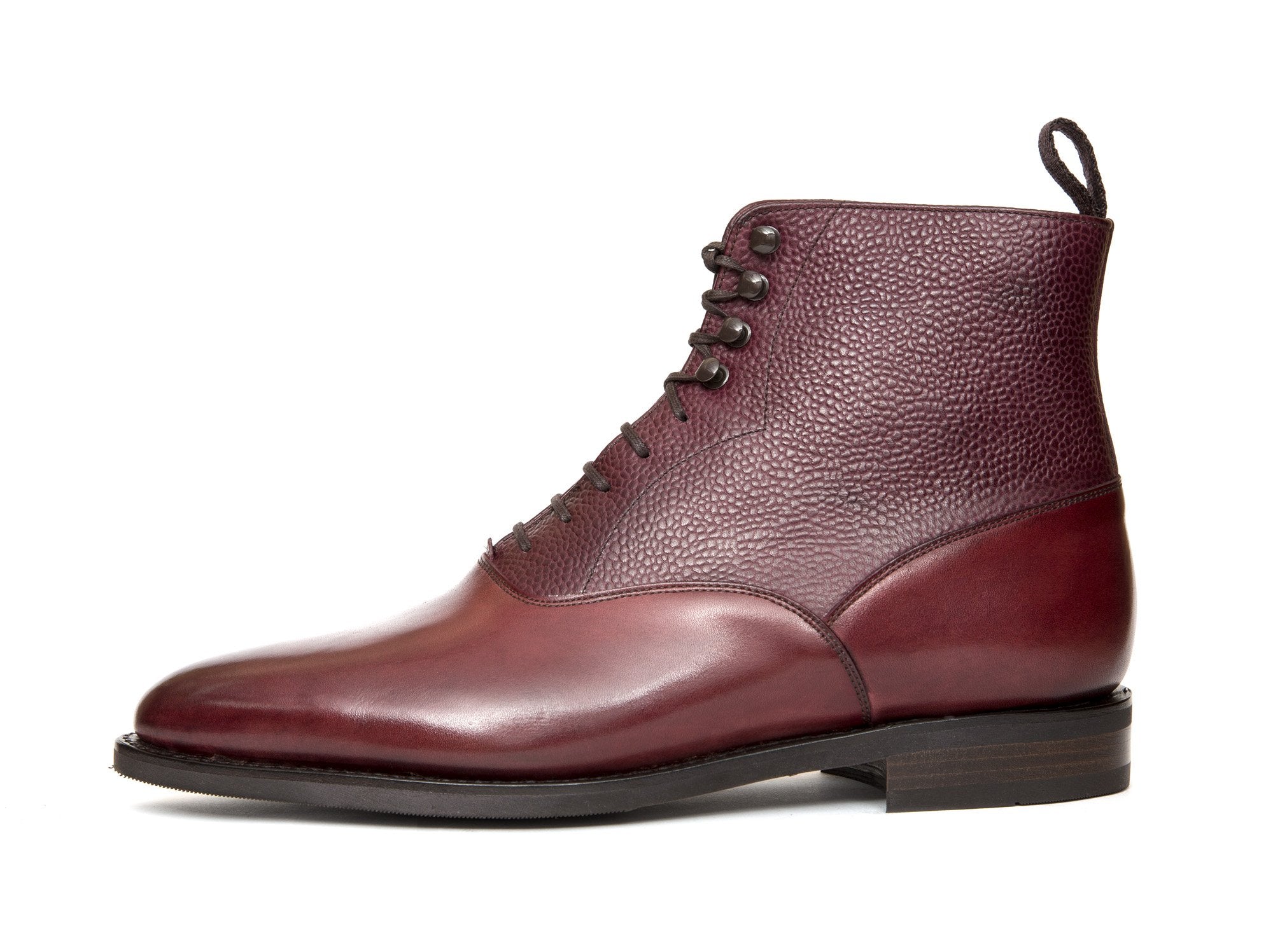 Wedgwood - MTO - Burgundy Calf / Burgundy Scotch Grain - TMG Last - City Rubber Sole-Made To Order Lace Laceup Boots-J.FitzPatrick Footwear