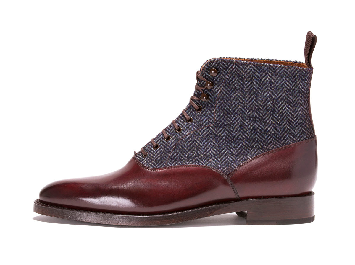 Wedgwood - MTO - Shaded Merlot Calf / Blue Tweed - TMG Last - Double Leather Sole-Made To Order Lace Laceup Balmoral Boot-J.FitzPatrick Footwear