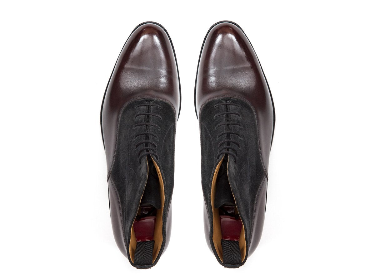 Wedgwood - MTO - Shaded Merlot Calf / Charcoal Suede - TMG Last - Single Leather Sole-Made To Order Lace Laceup Balmoral Boot-J.FitzPatrick Footwear