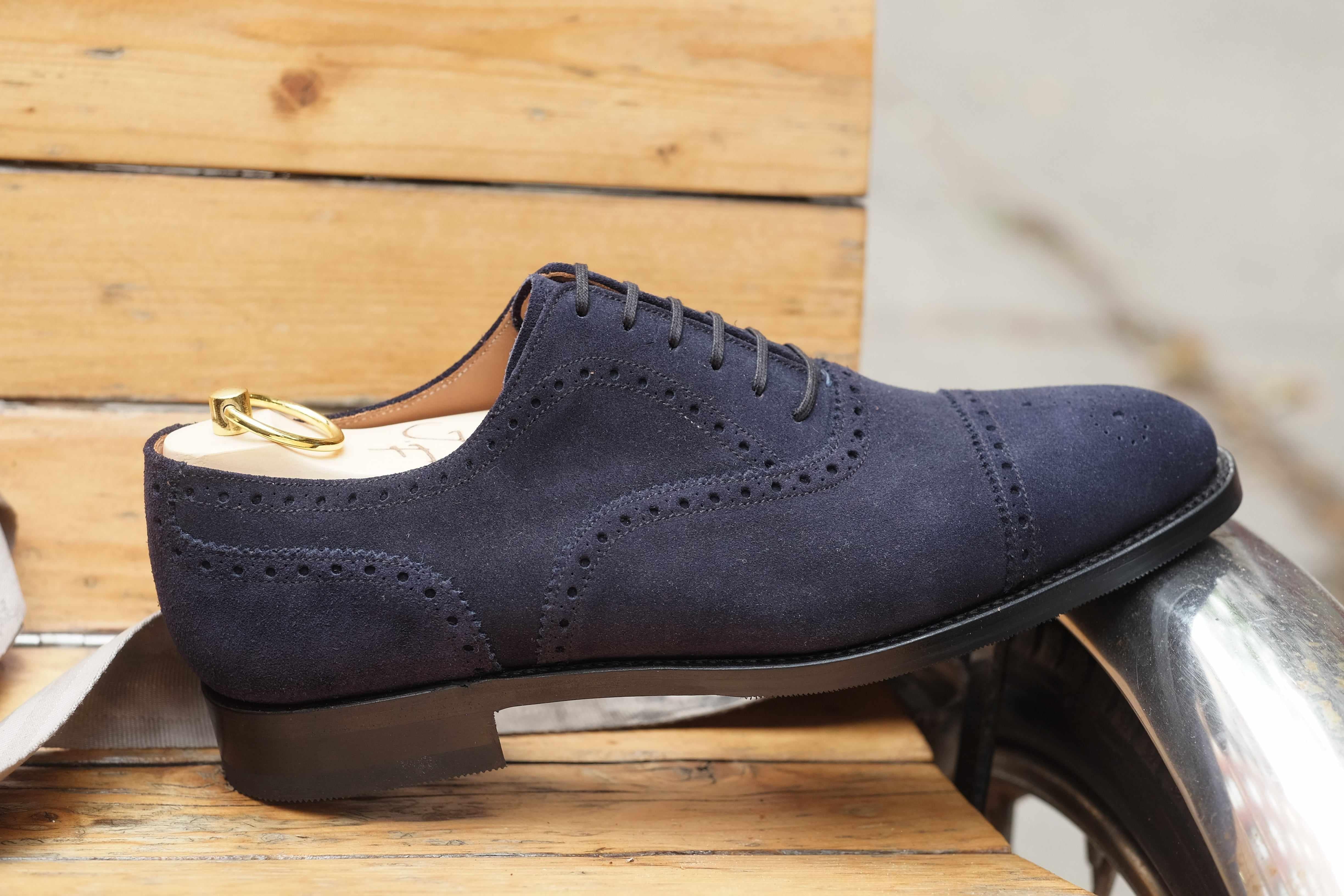 Wenatchee - Dark Sapphire Suede-Captoe Cap Toe Brogue Oxfords-J.FitzPatrick Footwear