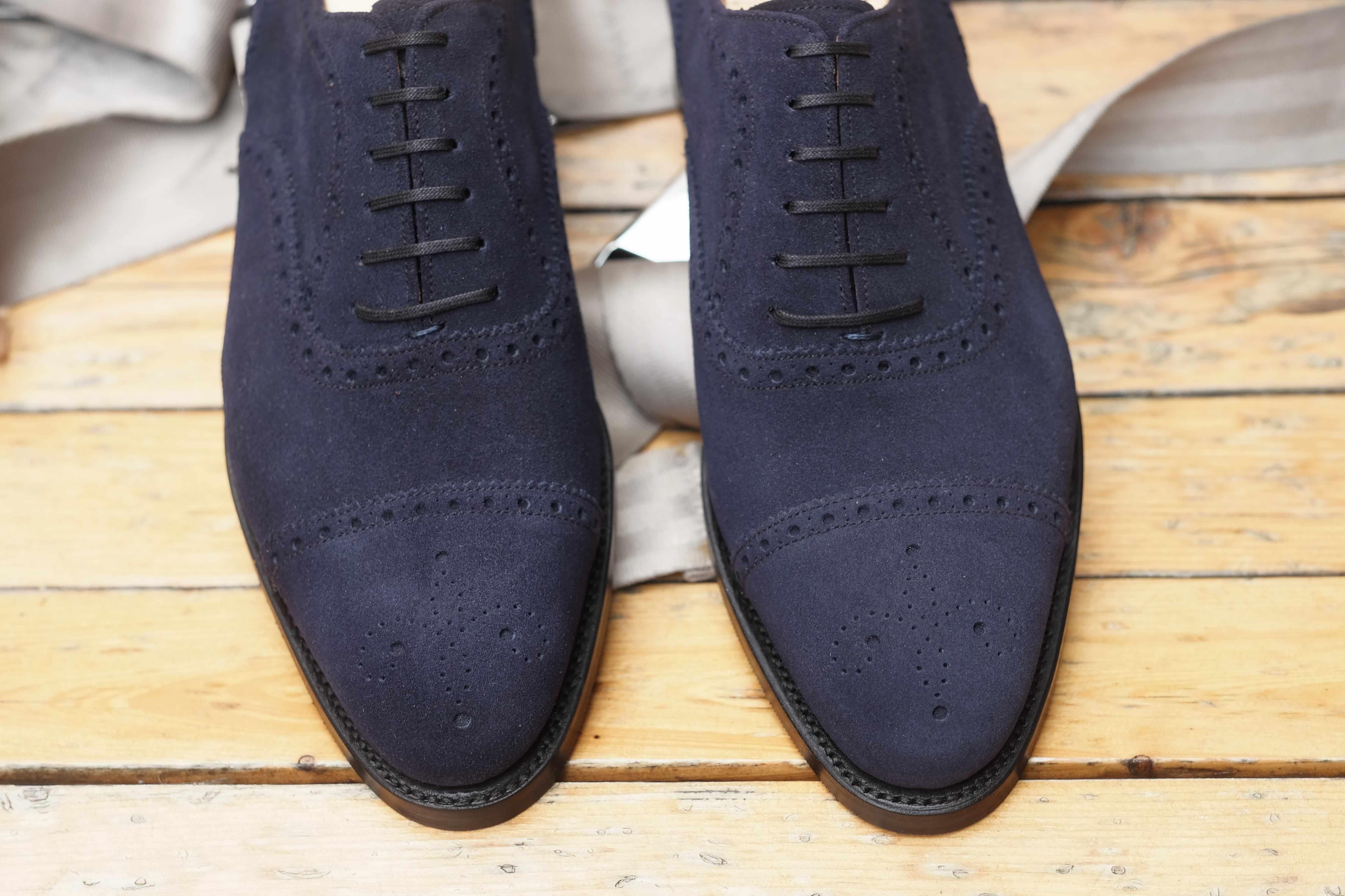 Wenatchee - Dark Sapphire Suede-Captoe Cap Toe Brogue Oxfords-J.FitzPatrick Footwear