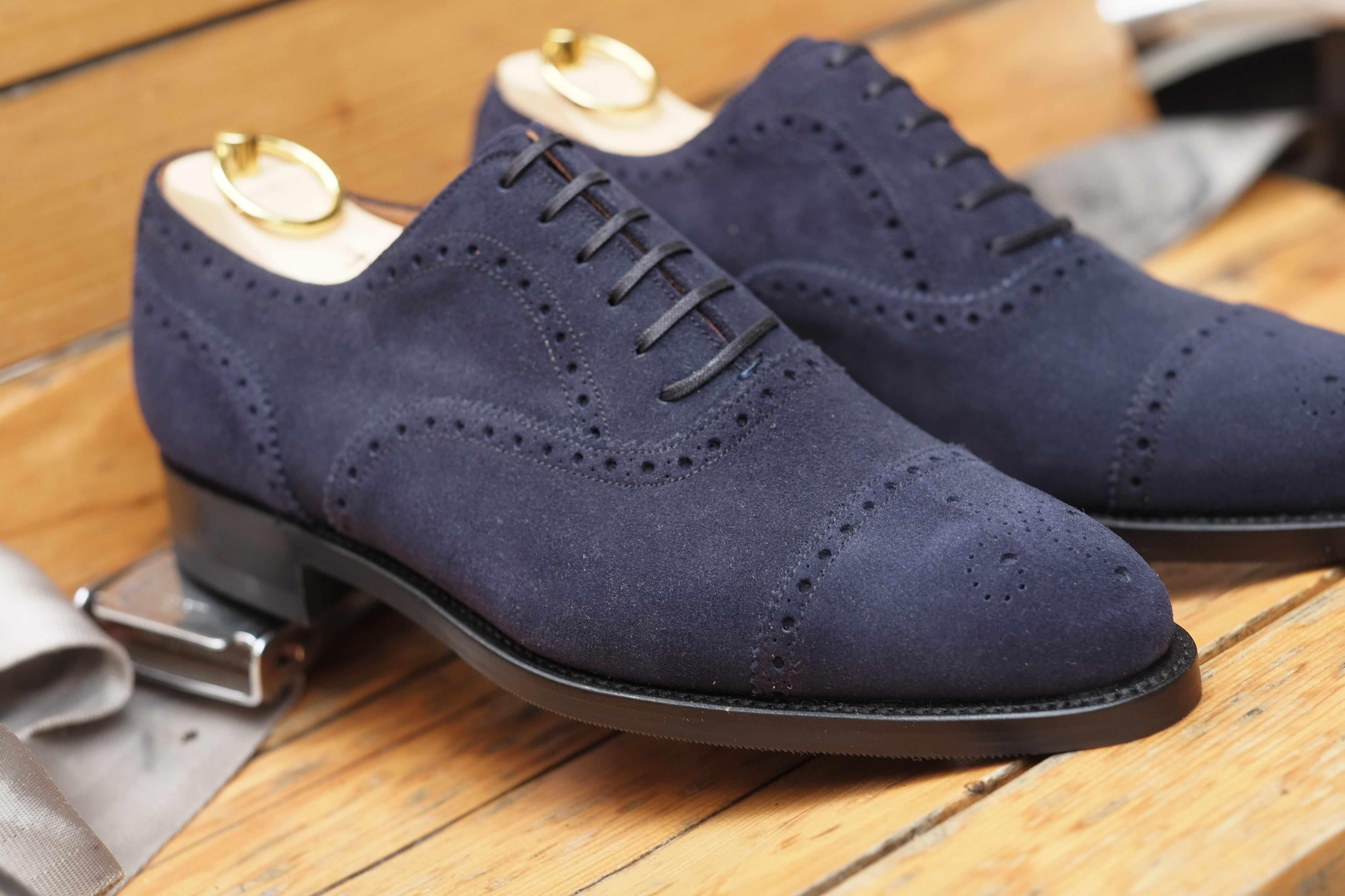Wenatchee - Dark Sapphire Suede-Captoe Cap Toe Brogue Oxfords-J.FitzPatrick Footwear