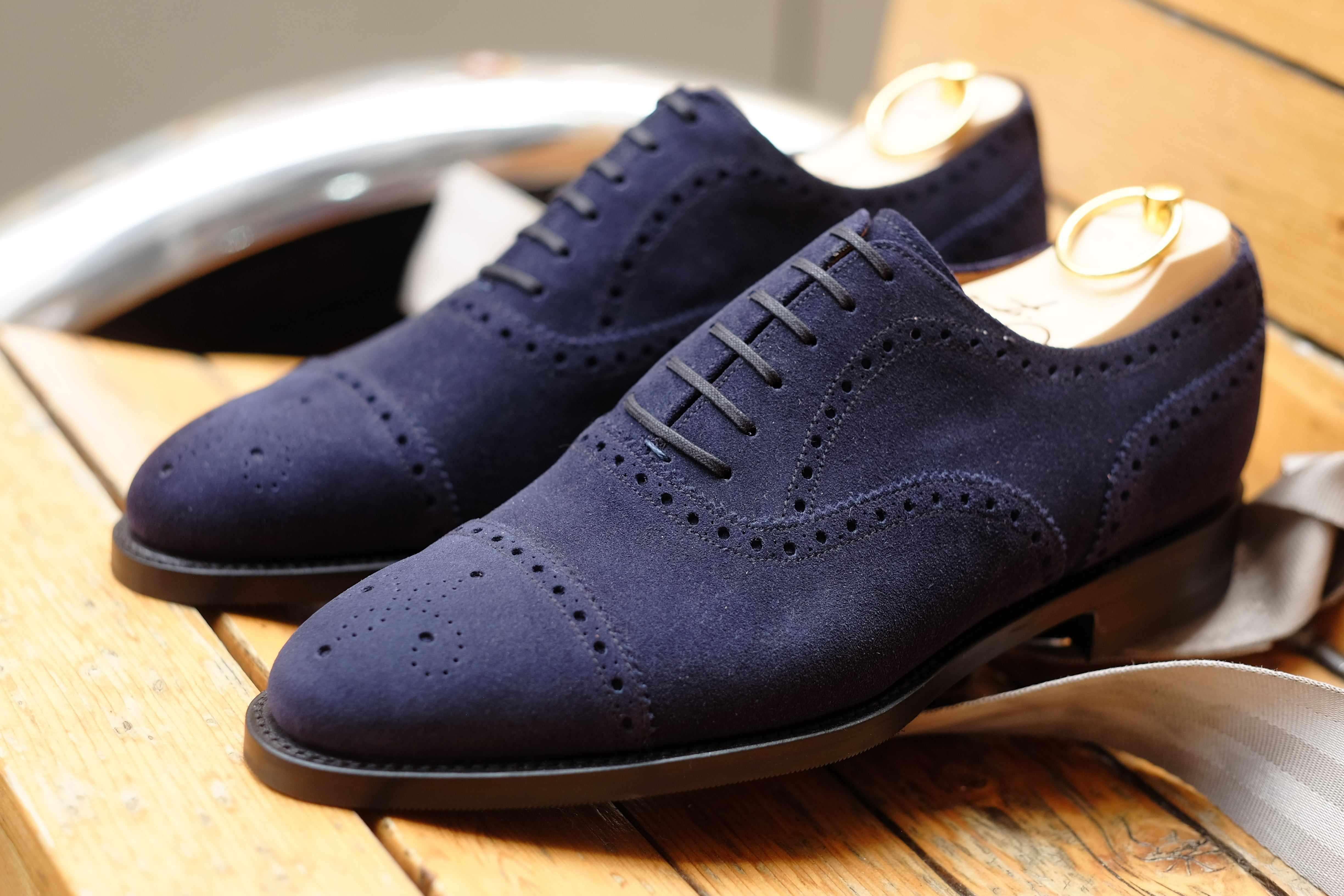 Wenatchee - Dark Sapphire Suede-Captoe Cap Toe Brogue Oxfords-J.FitzPatrick Footwear