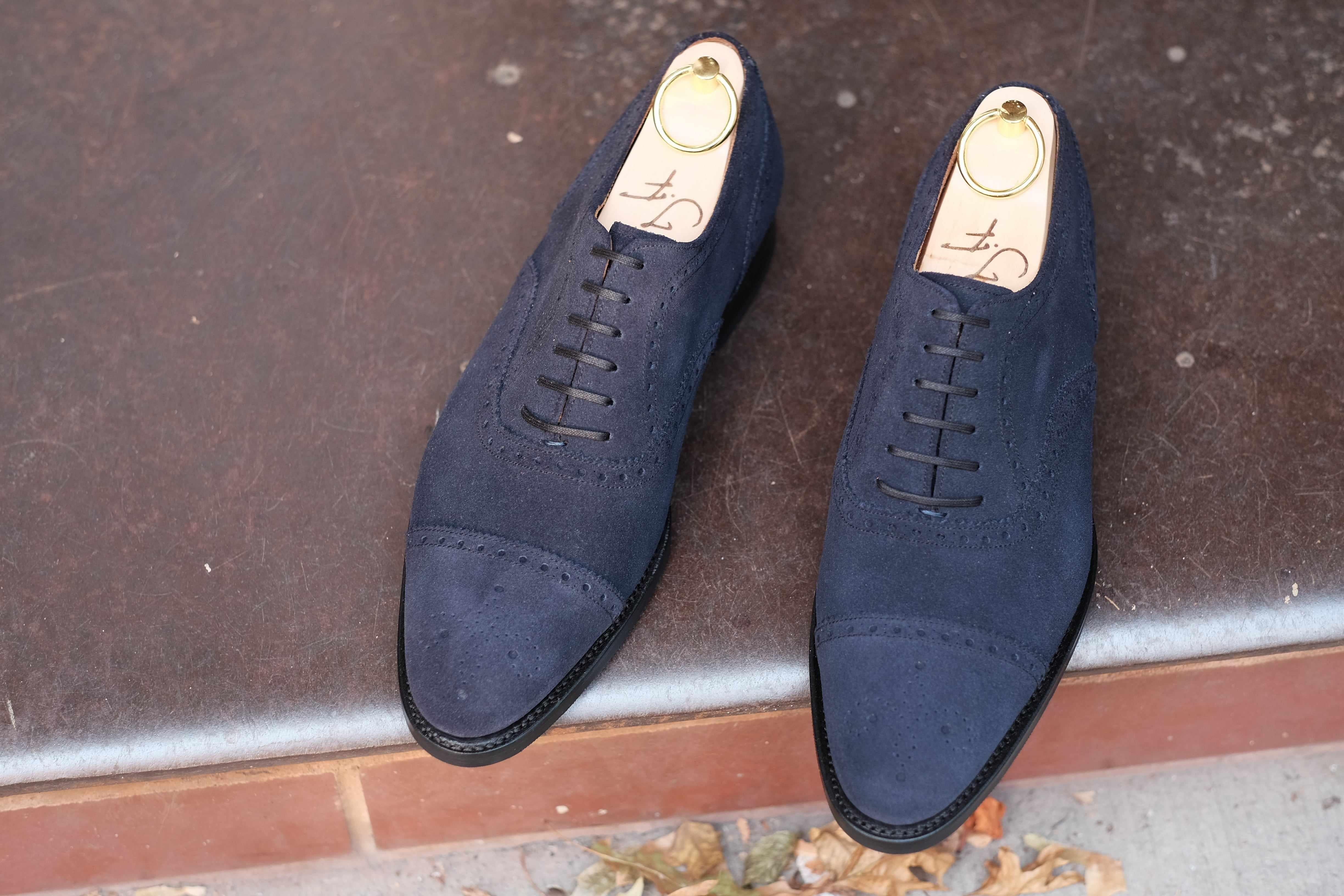 Wenatchee - Dark Sapphire Suede-Captoe Cap Toe Brogue Oxfords-J.FitzPatrick Footwear