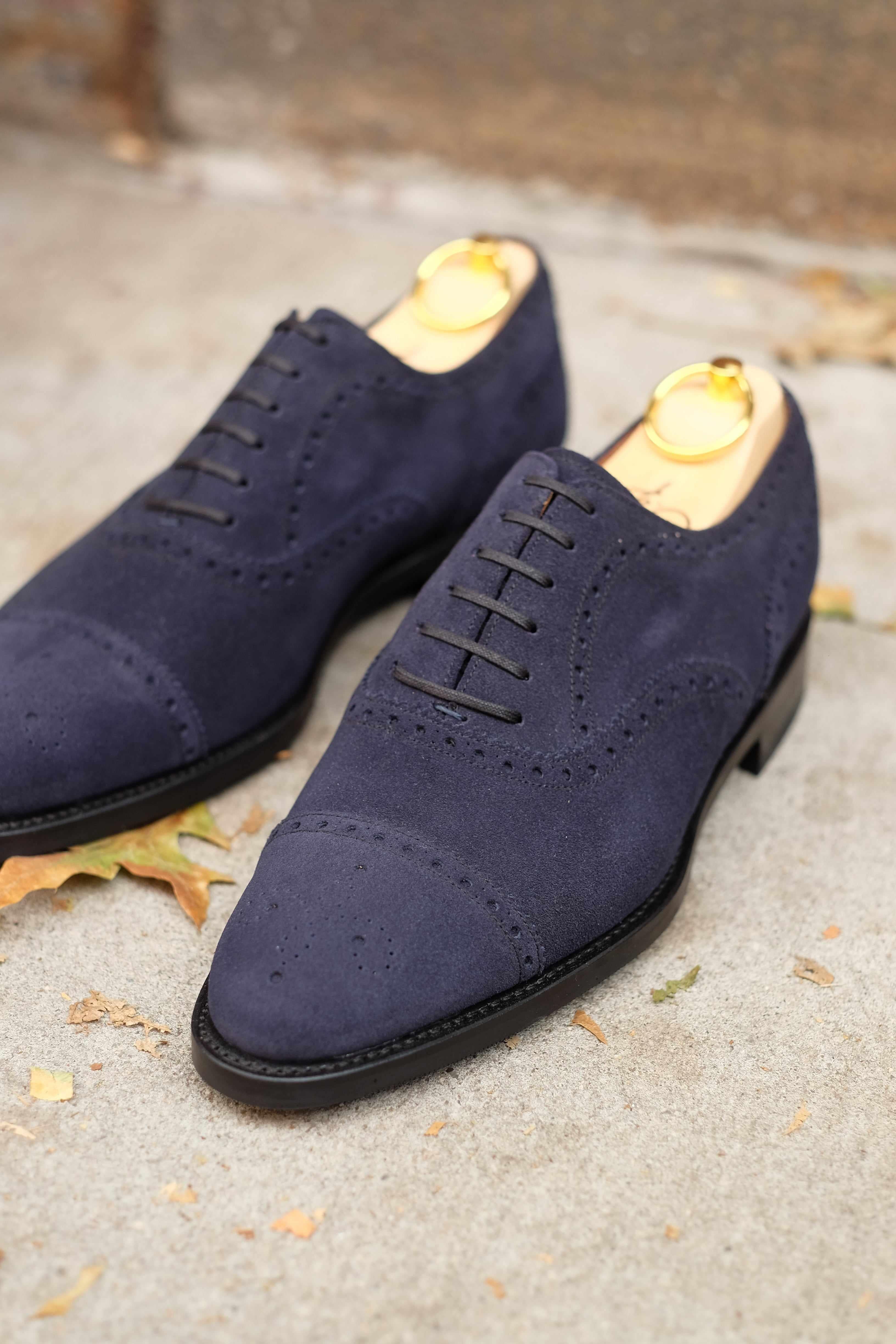 Wenatchee - Dark Sapphire Suede-Captoe Cap Toe Brogue Oxfords-J.FitzPatrick Footwear