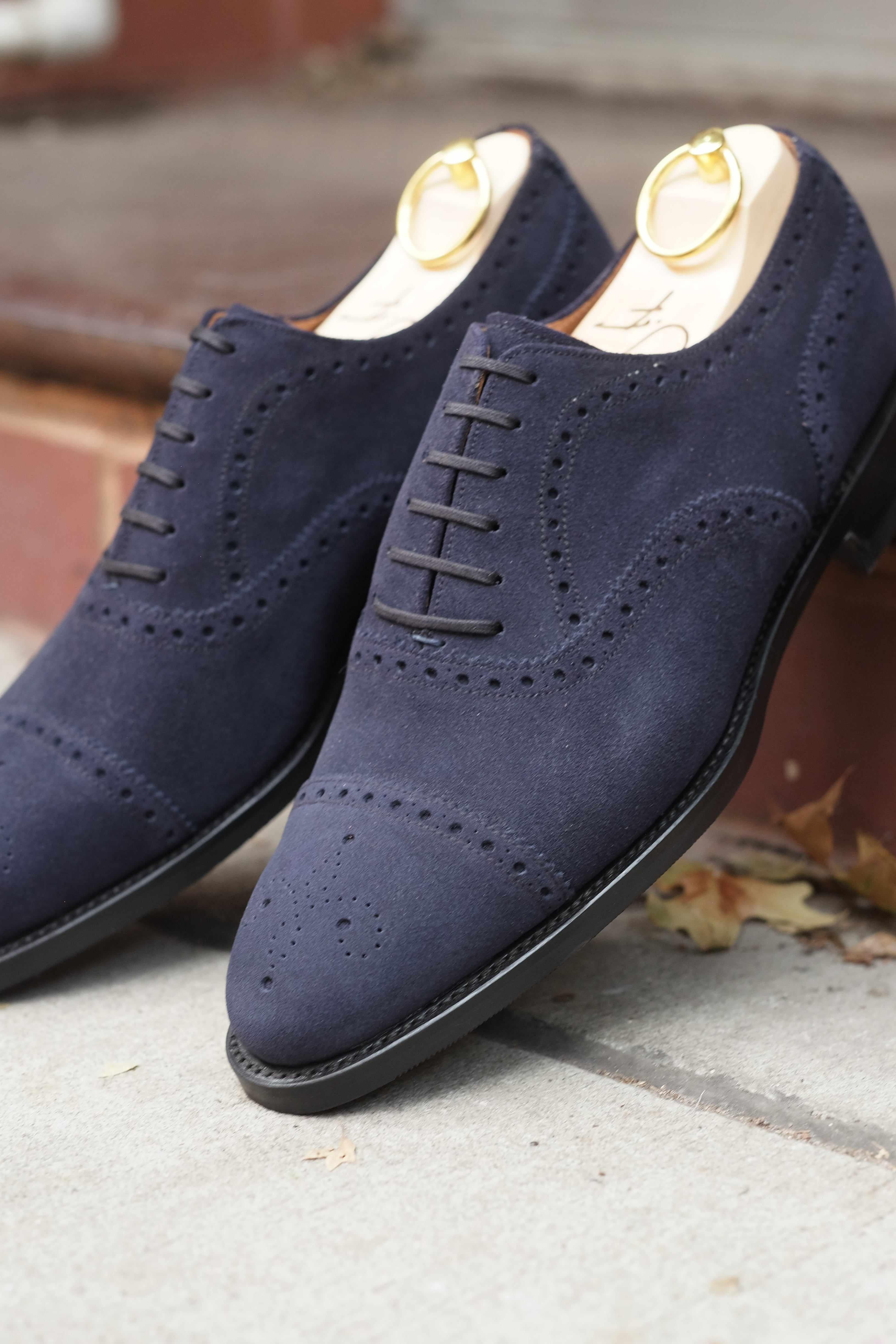 Wenatchee - Dark Sapphire Suede-Captoe Cap Toe Brogue Oxfords-J.FitzPatrick Footwear