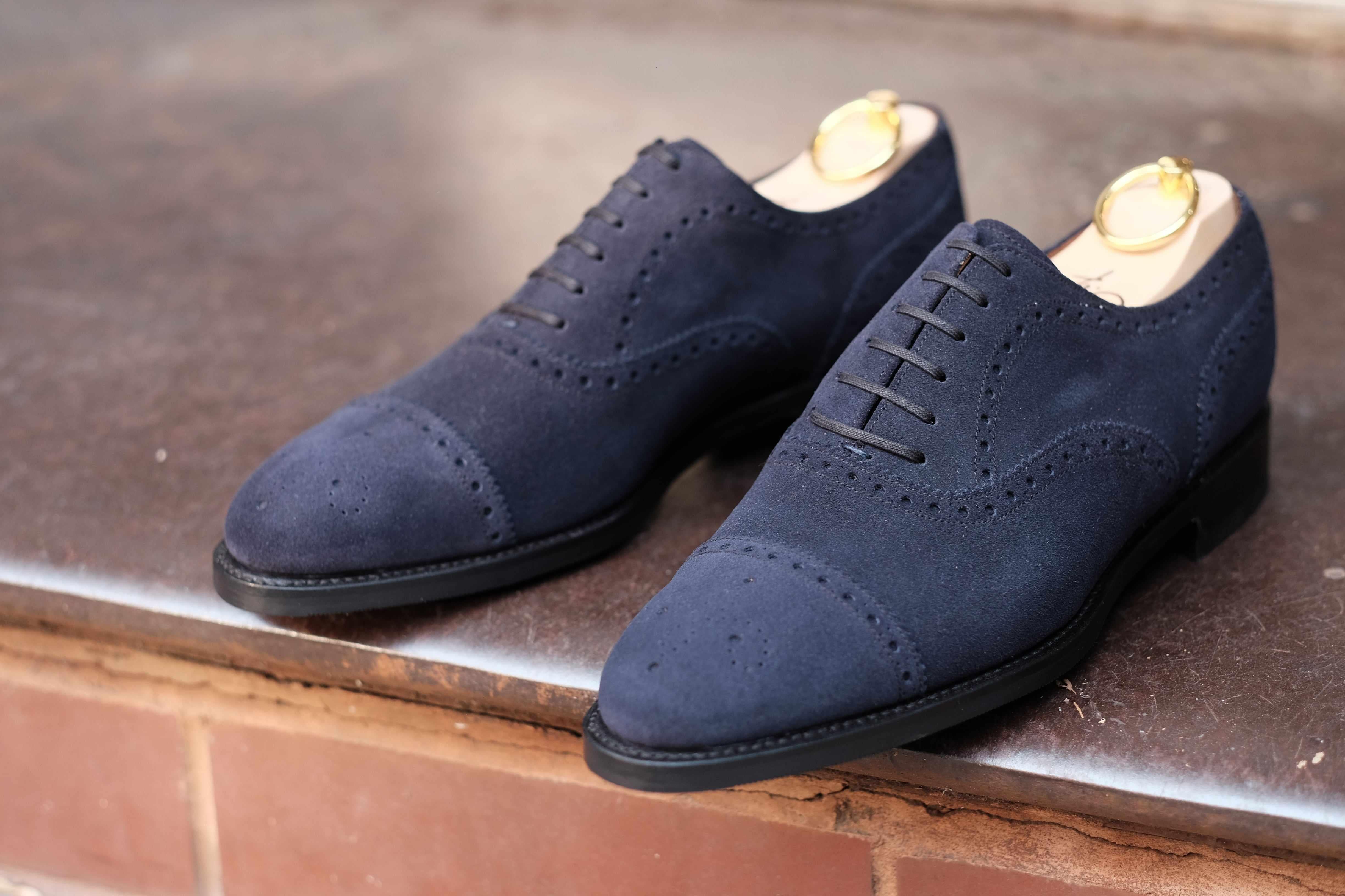 Wenatchee - Dark Sapphire Suede-Captoe Cap Toe Brogue Oxfords-J.FitzPatrick Footwear