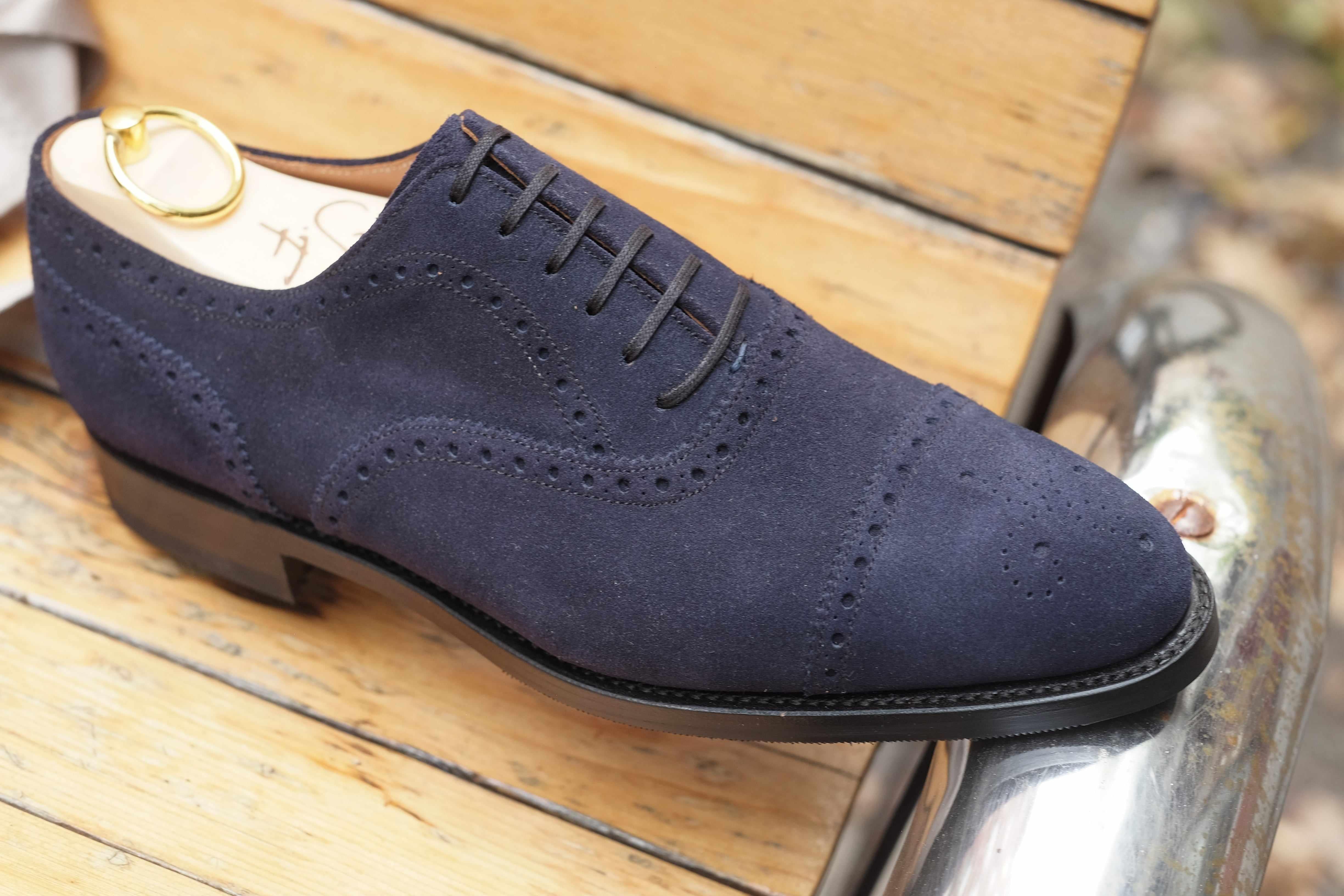 Wenatchee - Dark Sapphire Suede-Captoe Cap Toe Brogue Oxfords-J.FitzPatrick Footwear