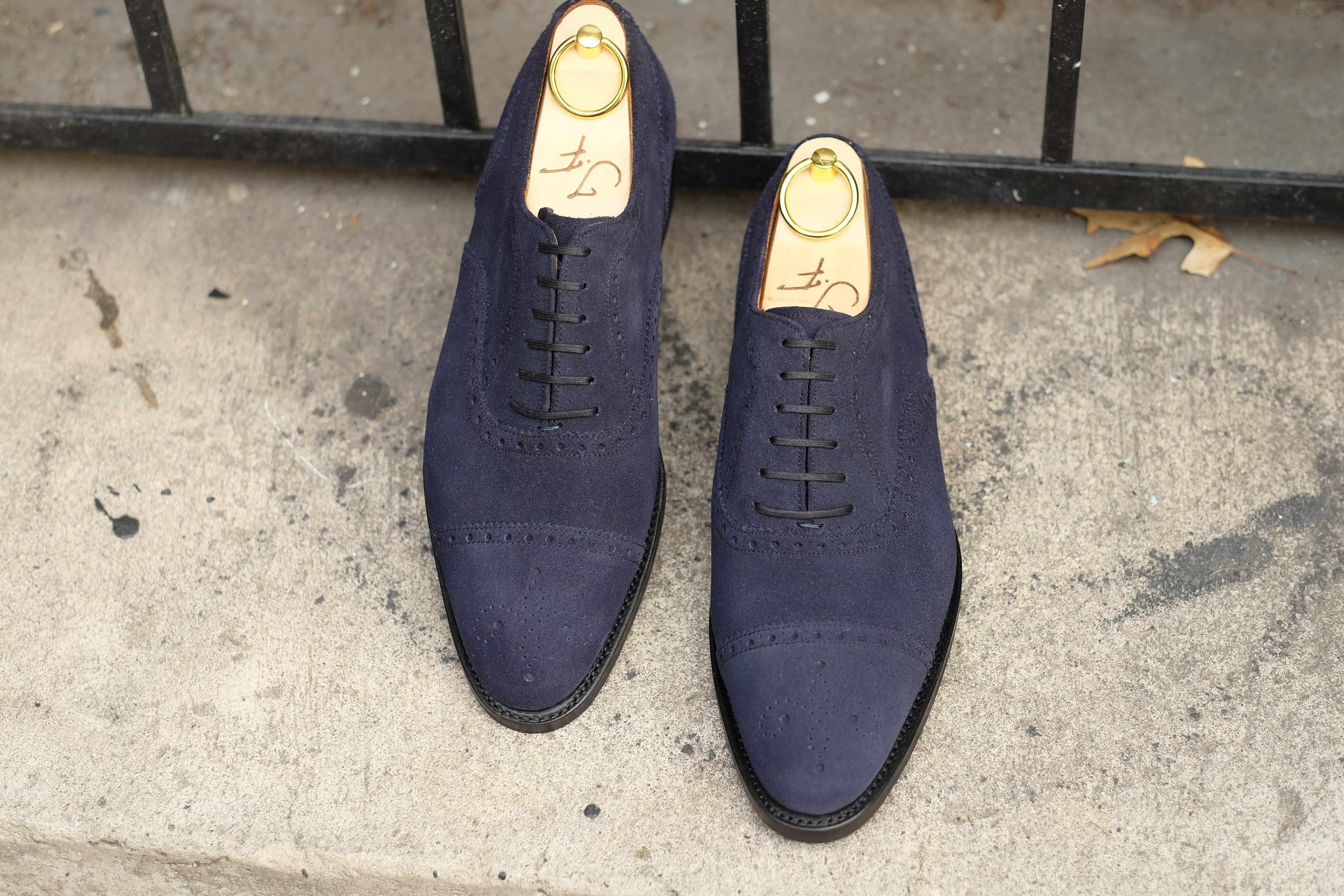 Wenatchee - Dark Sapphire Suede-Captoe Cap Toe Brogue Oxfords-J.FitzPatrick Footwear
