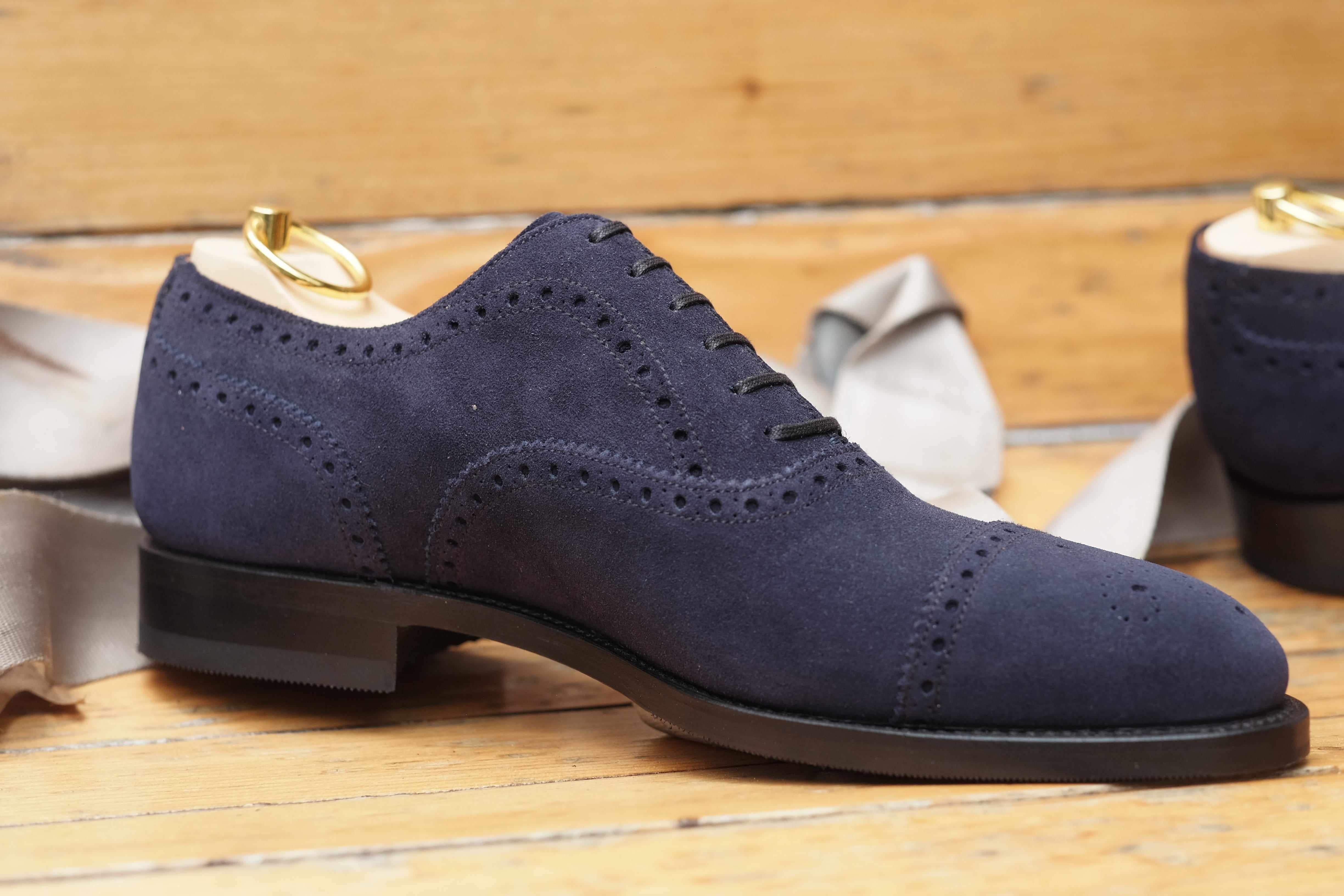Wenatchee - Dark Sapphire Suede-Captoe Cap Toe Brogue Oxfords-J.FitzPatrick Footwear
