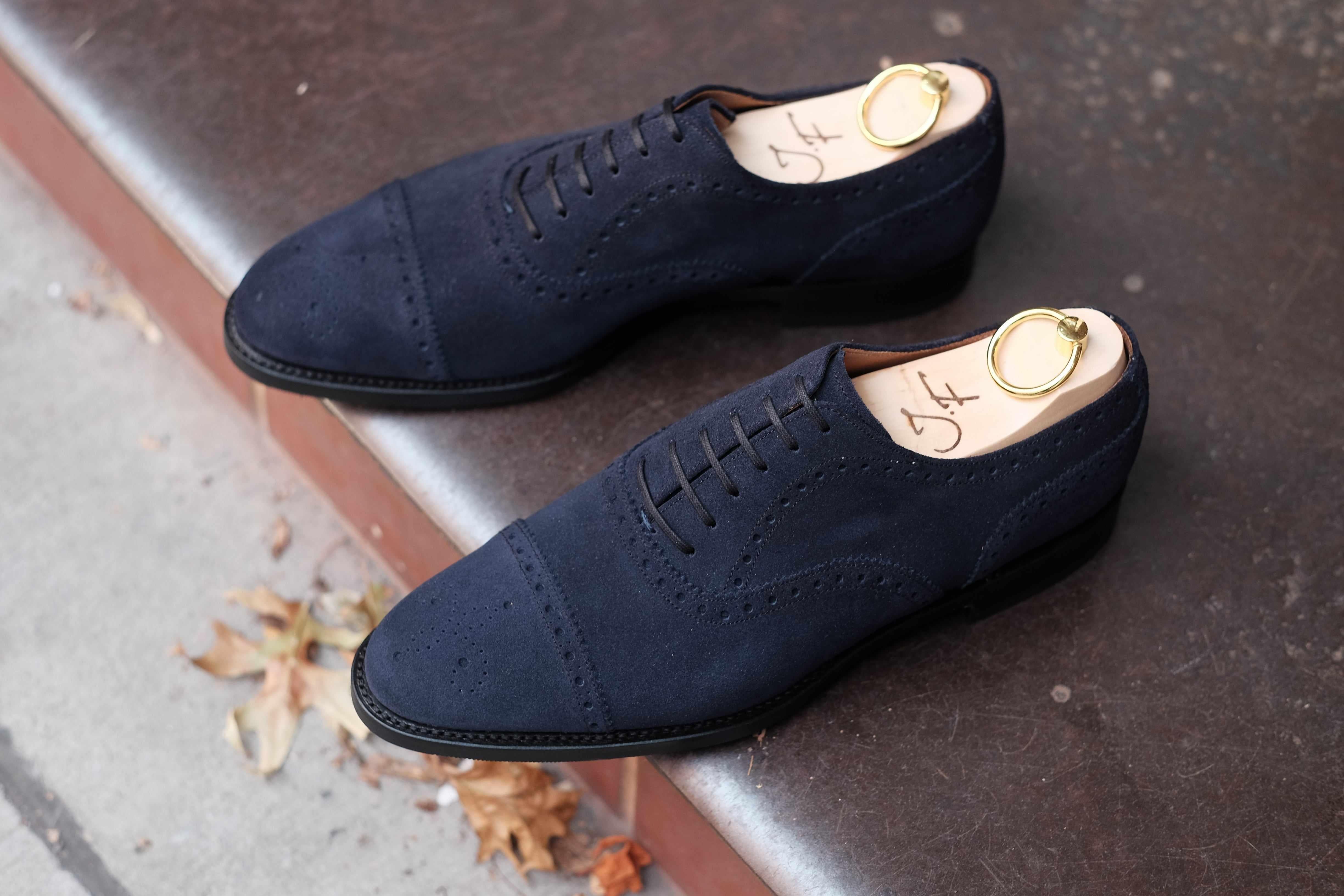 Wenatchee - Dark Sapphire Suede-Captoe Cap Toe Brogue Oxfords-J.FitzPatrick Footwear