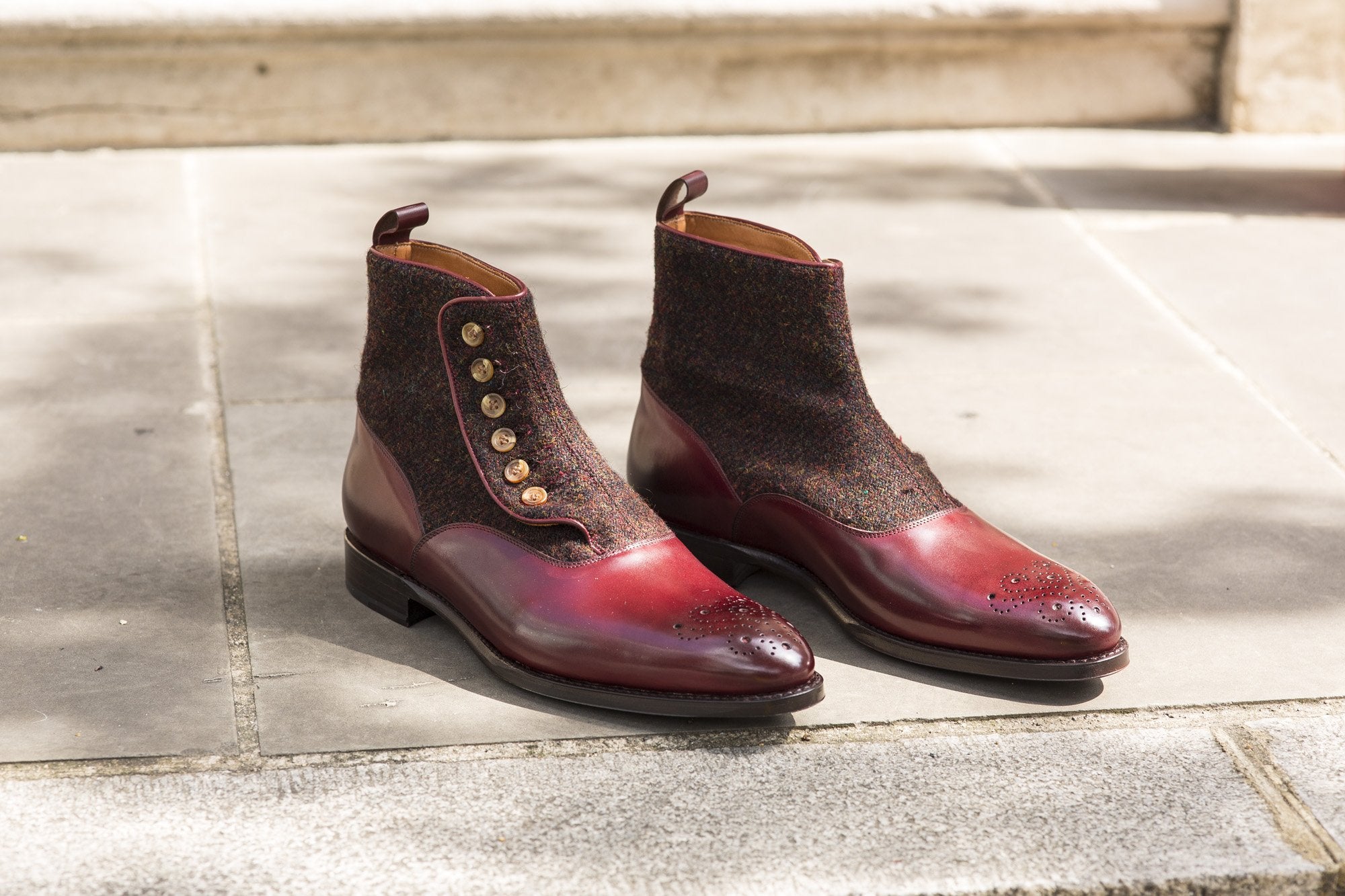 Westlake - MTO - Burgundy Calf / Burgundy Medley Tweed - NGT Last - Single Leather Sole-Made To Order-J.FitzPatrick Footwear