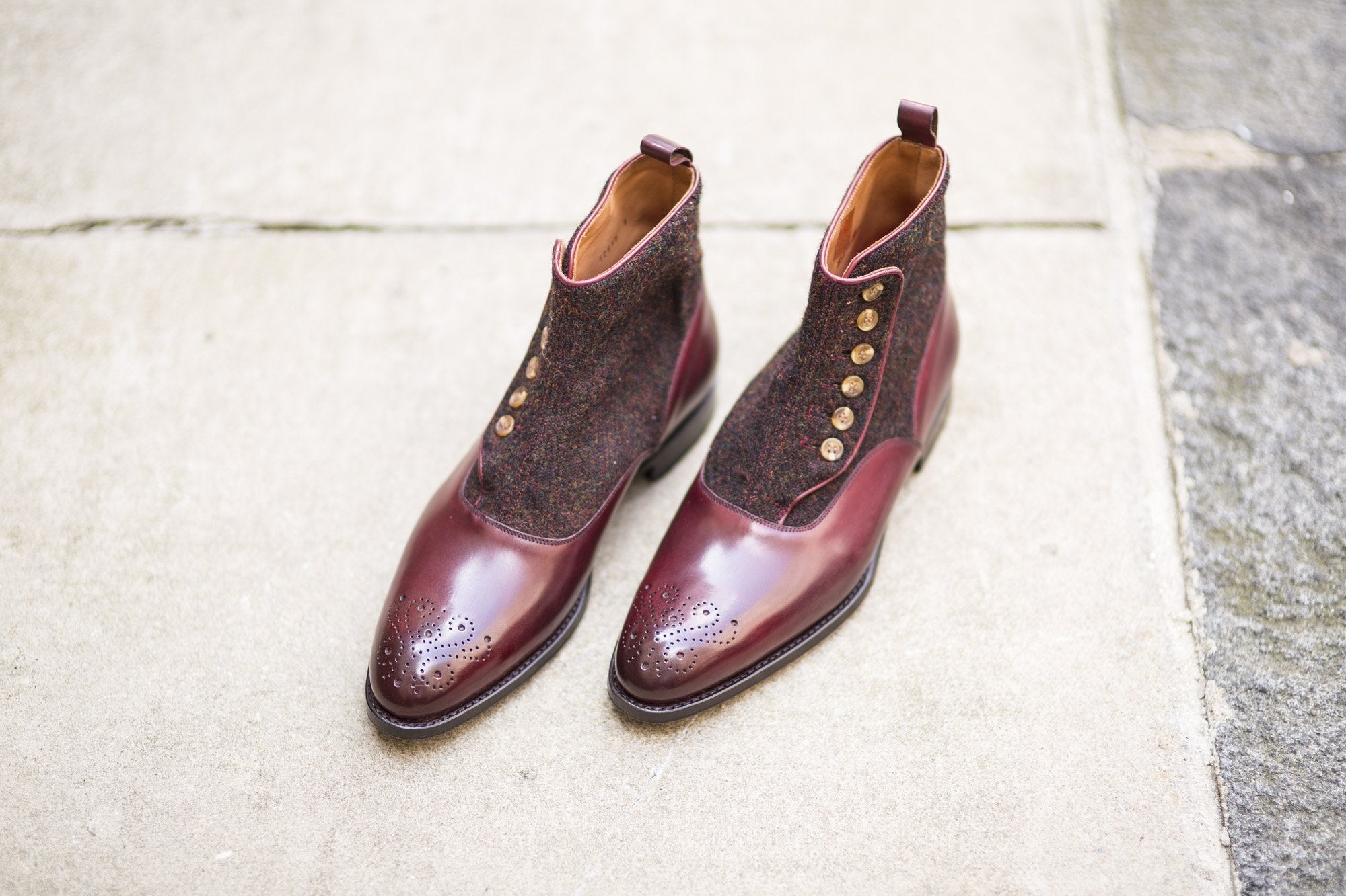 Westlake - MTO - Burgundy Calf / Burgundy Medley Tweed - NGT Last - Single Leather Sole-Made To Order-J.FitzPatrick Footwear