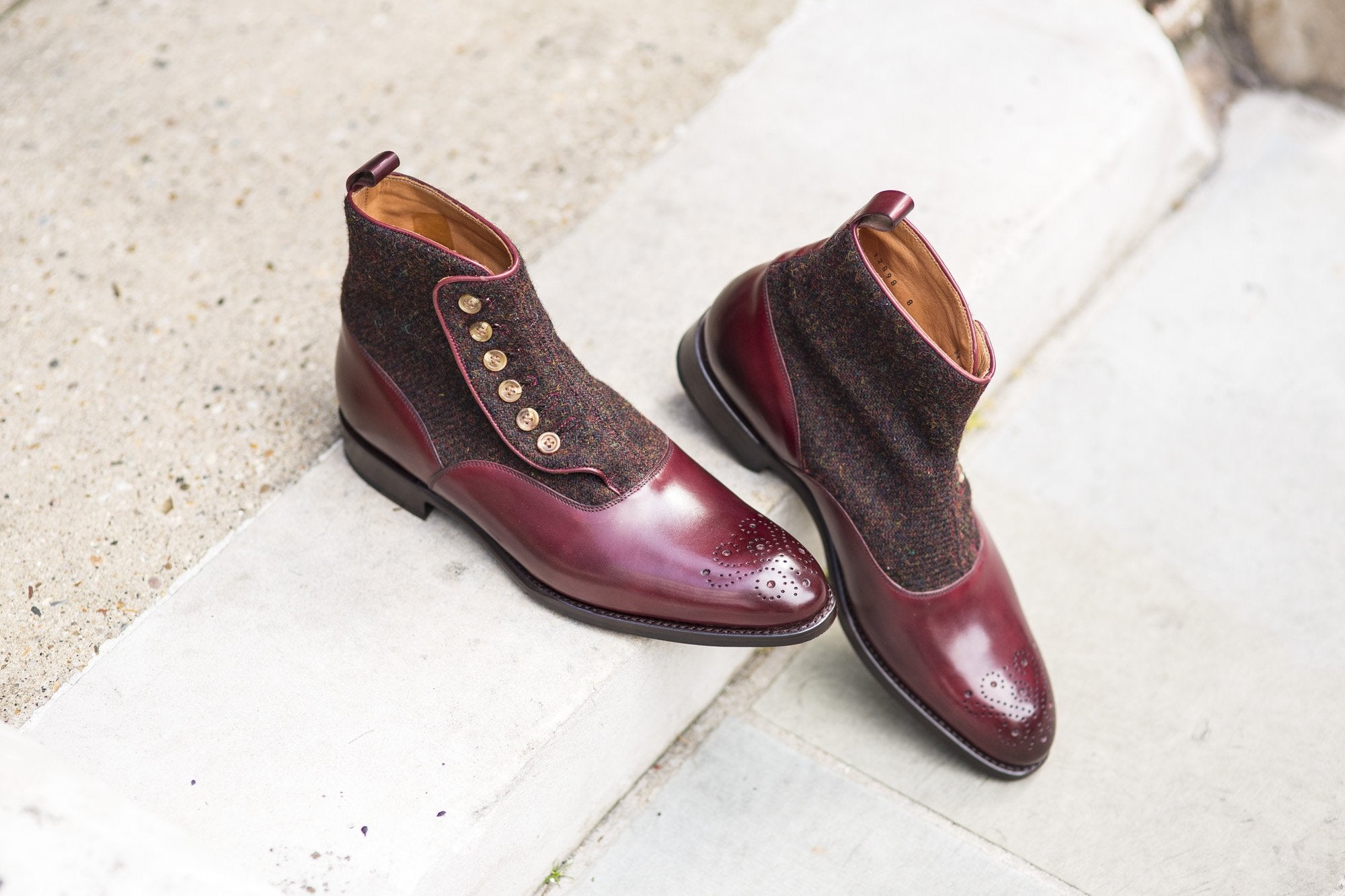 Westlake - MTO - Burgundy Calf / Burgundy Medley Tweed - NGT Last - Single Leather Sole-Made To Order-J.FitzPatrick Footwear