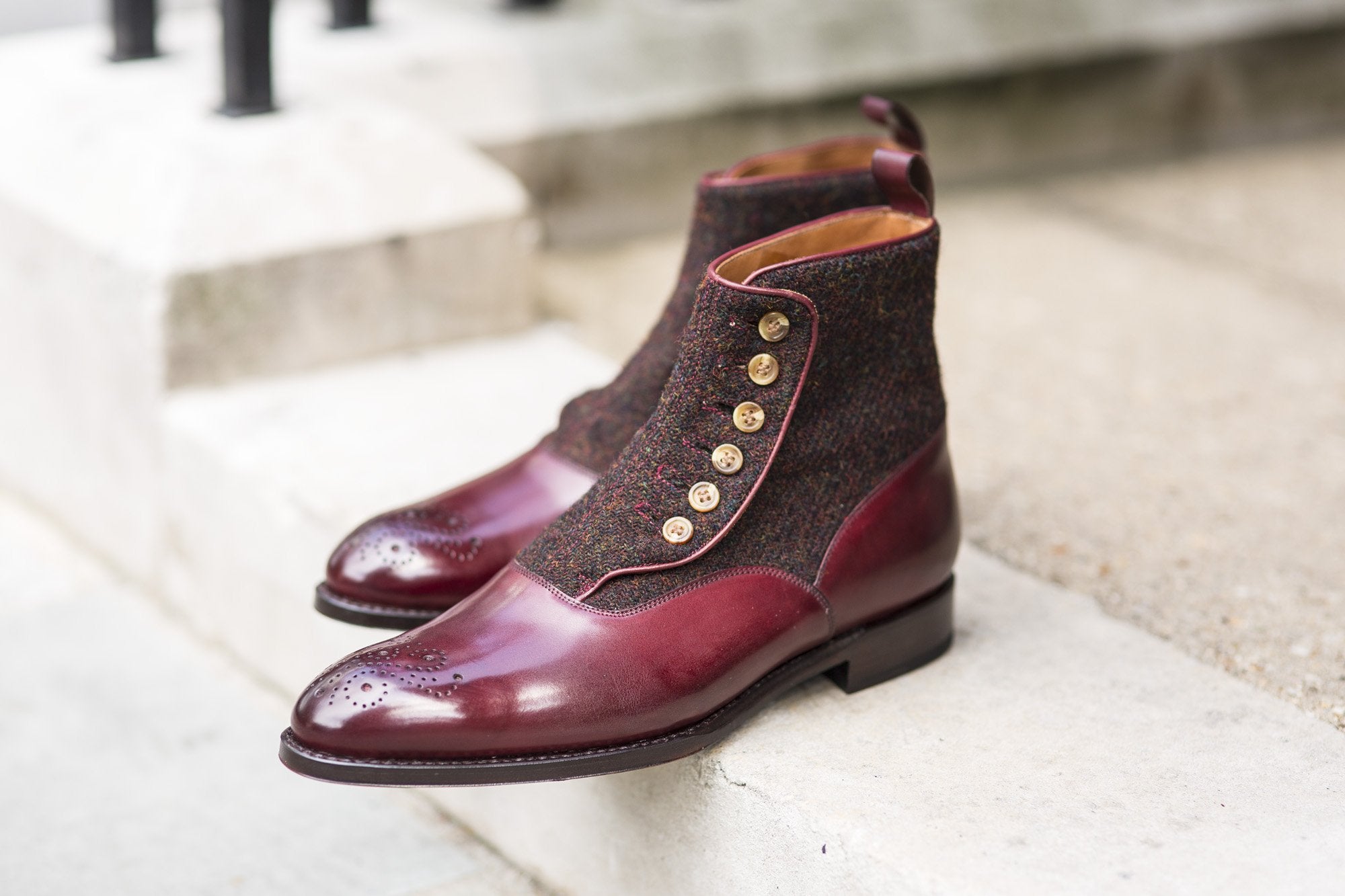 Westlake - MTO - Burgundy Calf / Burgundy Medley Tweed - NGT Last - Single Leather Sole-Made To Order-J.FitzPatrick Footwear