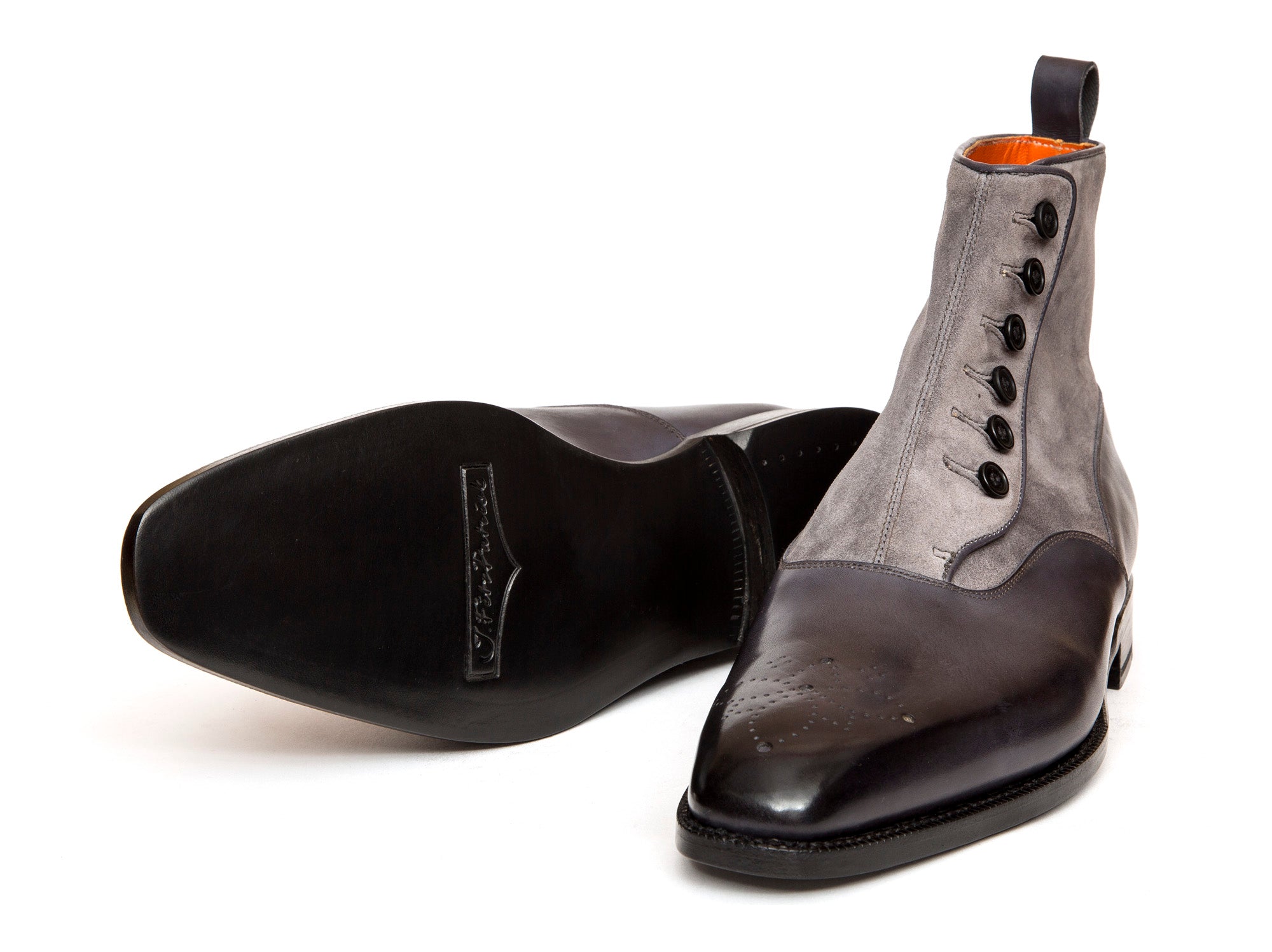 Westlake - MTO - Shaded Grey Calf / Mid Grey Suede - LPB Last - Single Leather Sole - Lotus Medallion-Made To Order-J.FitzPatrick Footwear