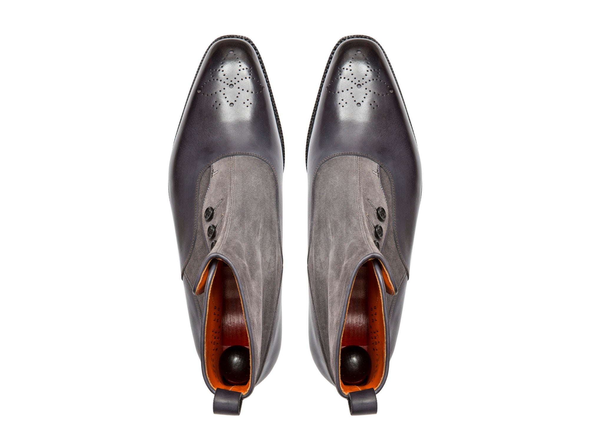 Westlake - MTO - Shaded Grey Calf / Mid Grey Suede - LPB Last - Single Leather Sole - Lotus Medallion-Made To Order-J.FitzPatrick Footwear
