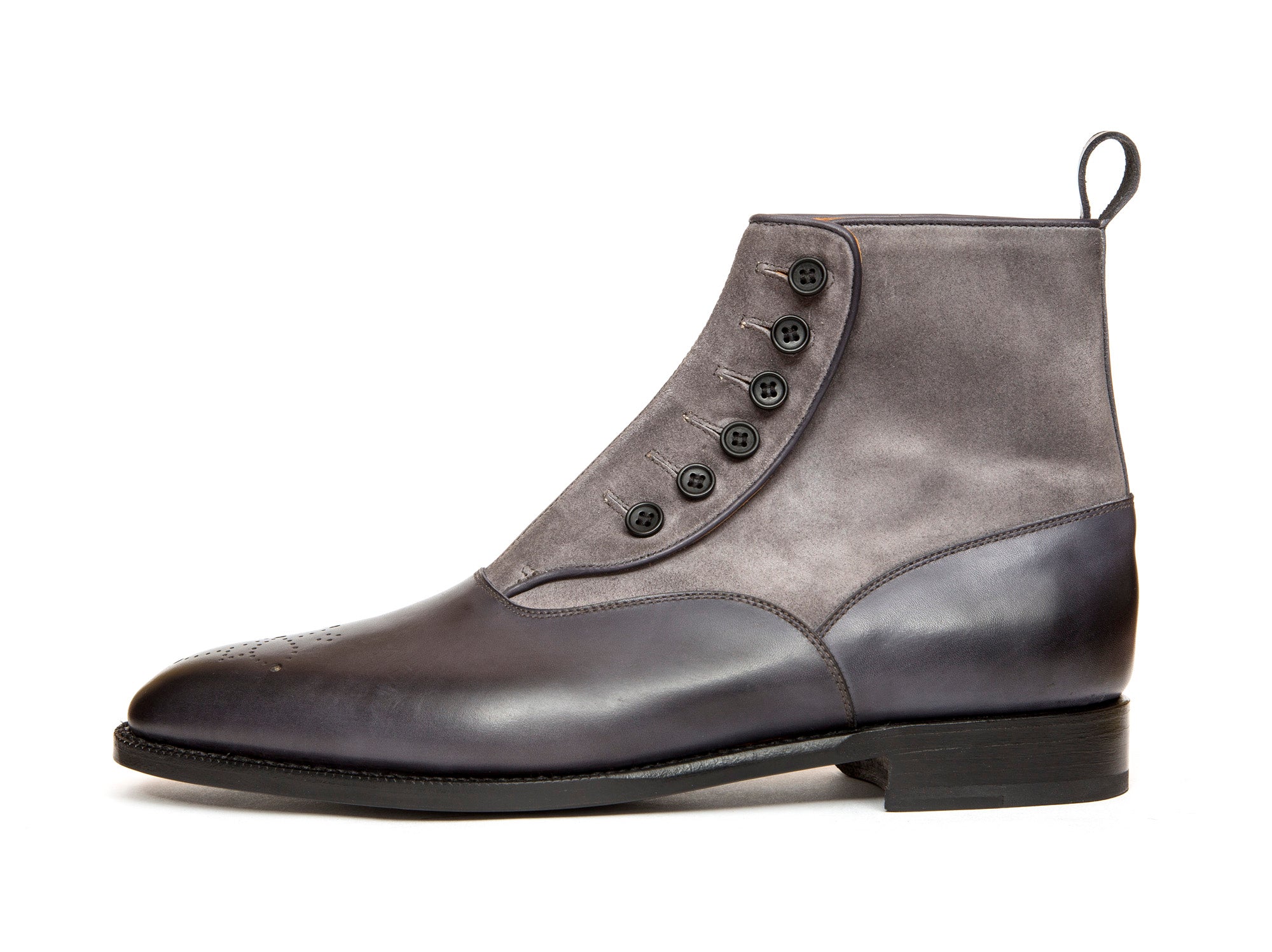 Westlake - MTO - Shaded Grey Calf / Mid Grey Suede - LPB Last - Single Leather Sole - Lotus Medallion-Made To Order-J.FitzPatrick Footwear