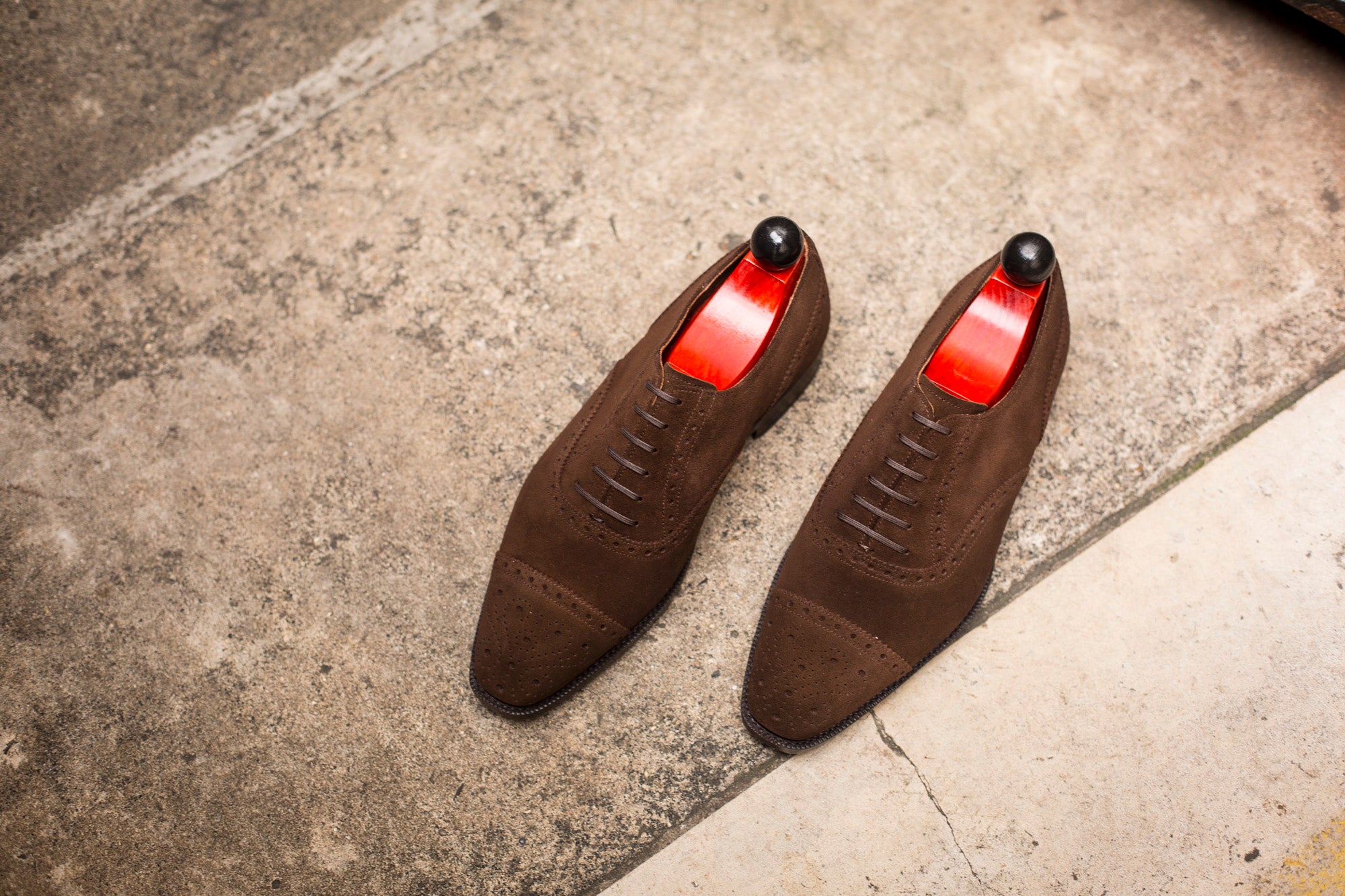 Windermere - MTO - Dark Brown Suede - LPB Last - Single Leather Sole-Made To Order Captoe Cap Toe Medallion Brogue Oxfords-J.FitzPatrick Footwear