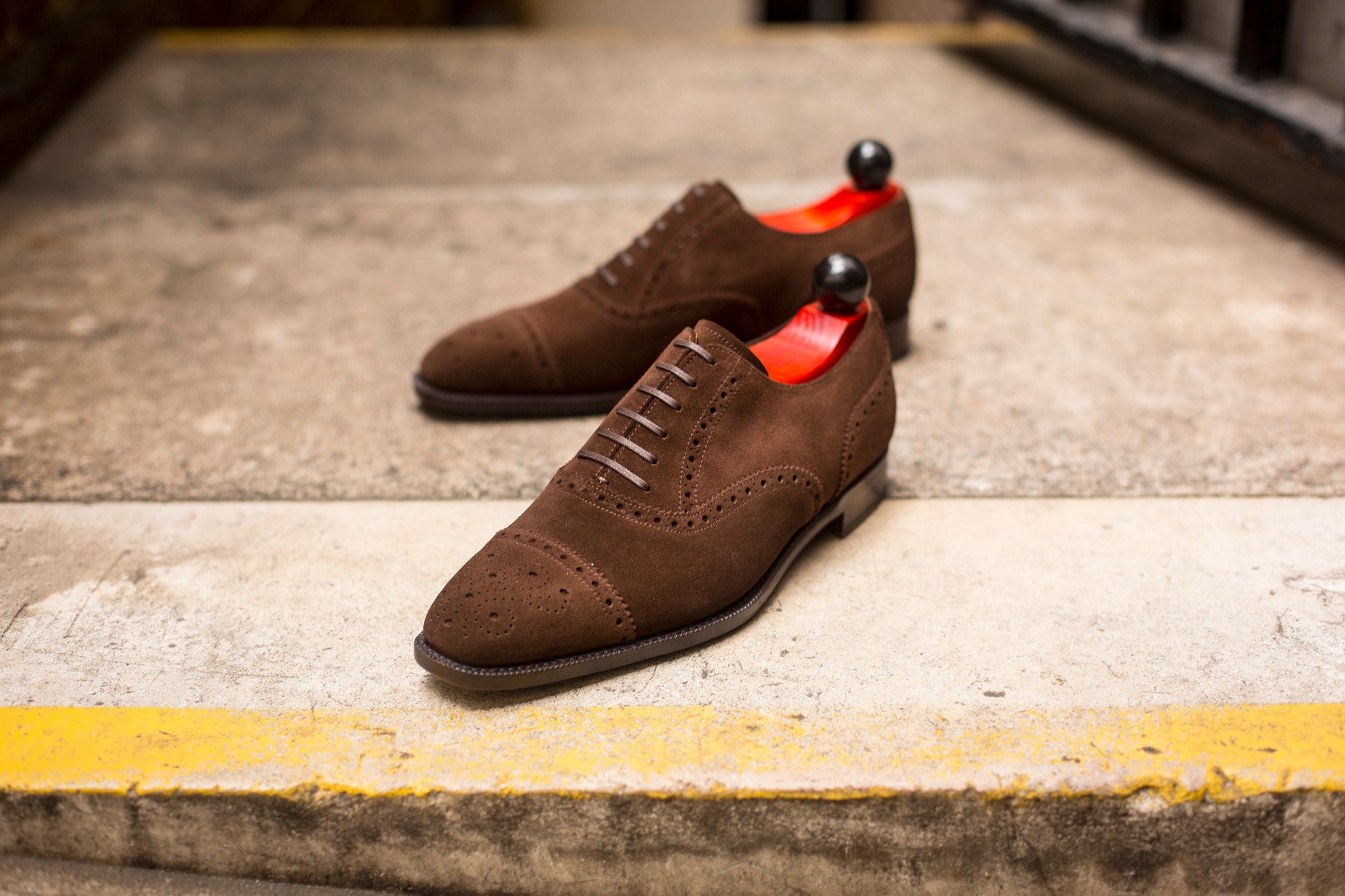 Windermere - MTO - Dark Brown Suede - LPB Last - Single Leather Sole-Made To Order Captoe Cap Toe Medallion Brogue Oxfords-J.FitzPatrick Footwear