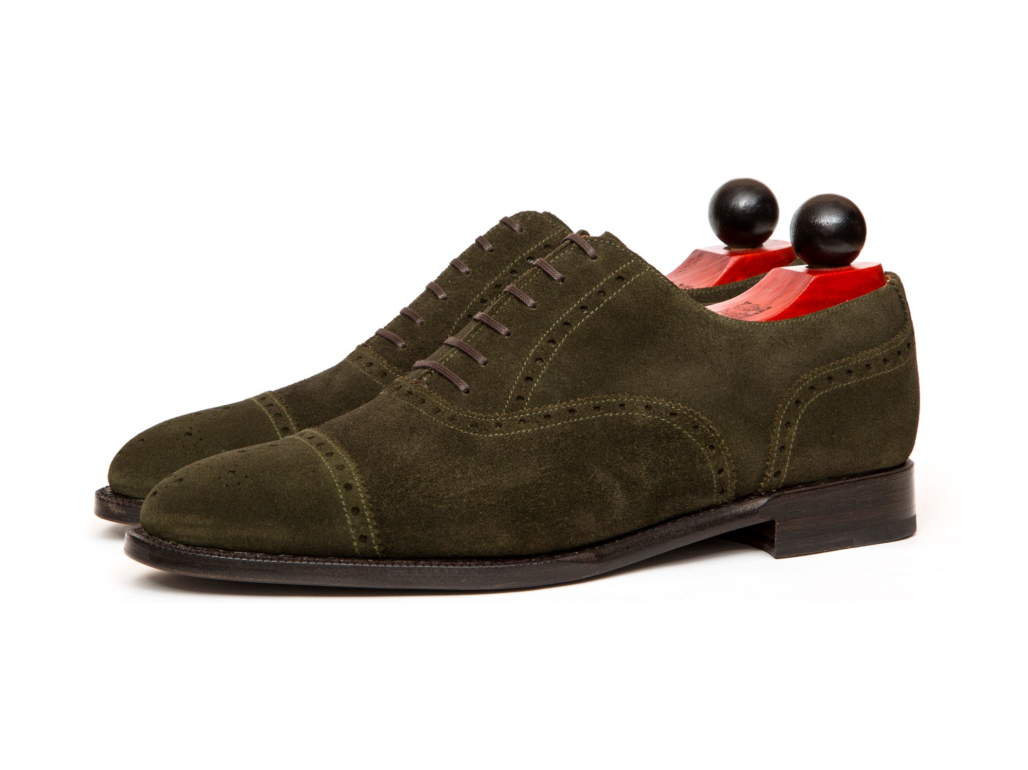 Windermere - MTO - Dark Olive Suede - TMG Last - Single Leather Sole-Made To Order Captoe Cap Toe Medallion Brogue Oxfords-J.FitzPatrick Footwear